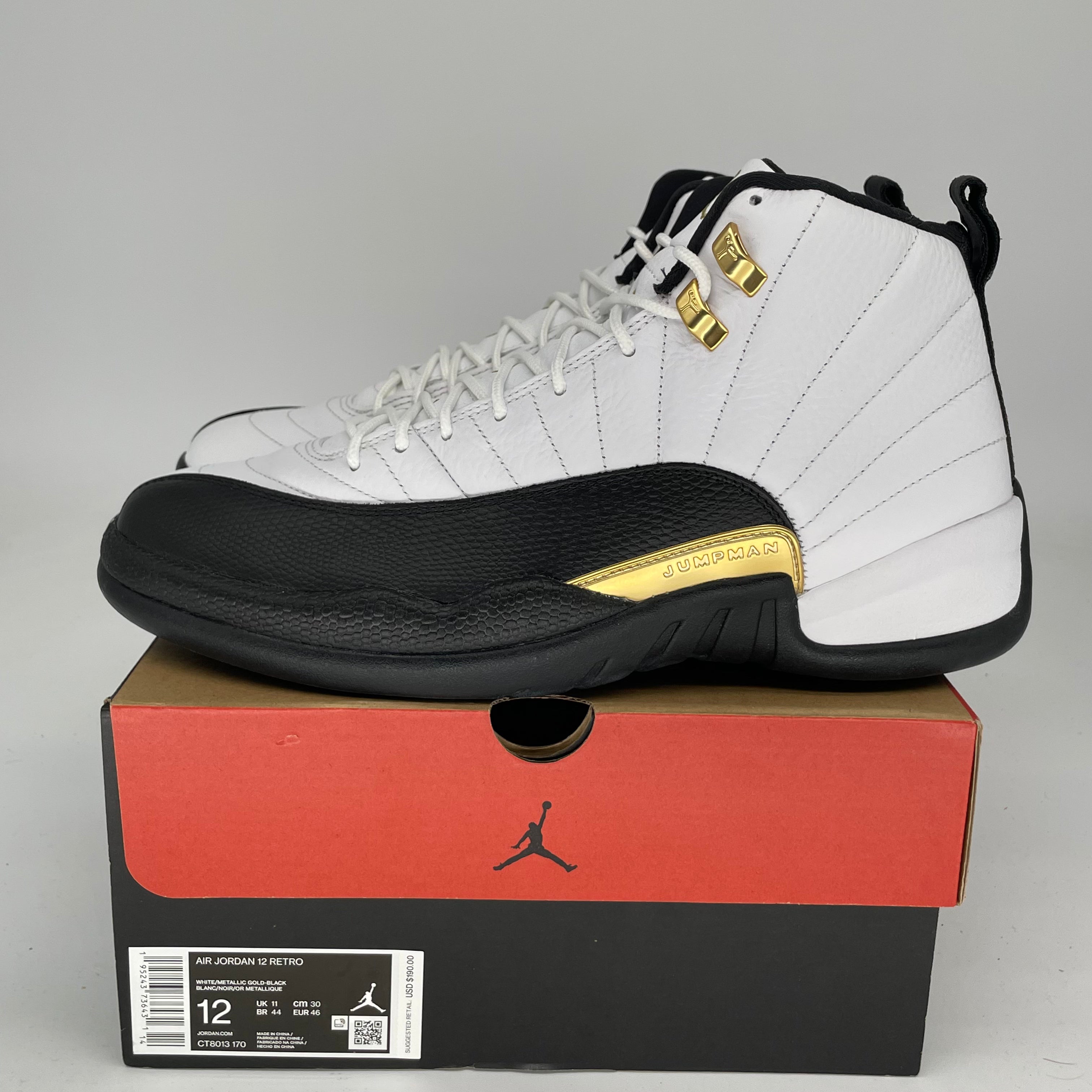 Original Title: AIR JORDAN 12 ROYALTY TAXI SIZE 12 CT8013 170   Optimized Title: **Air Jordan 12 Retro 