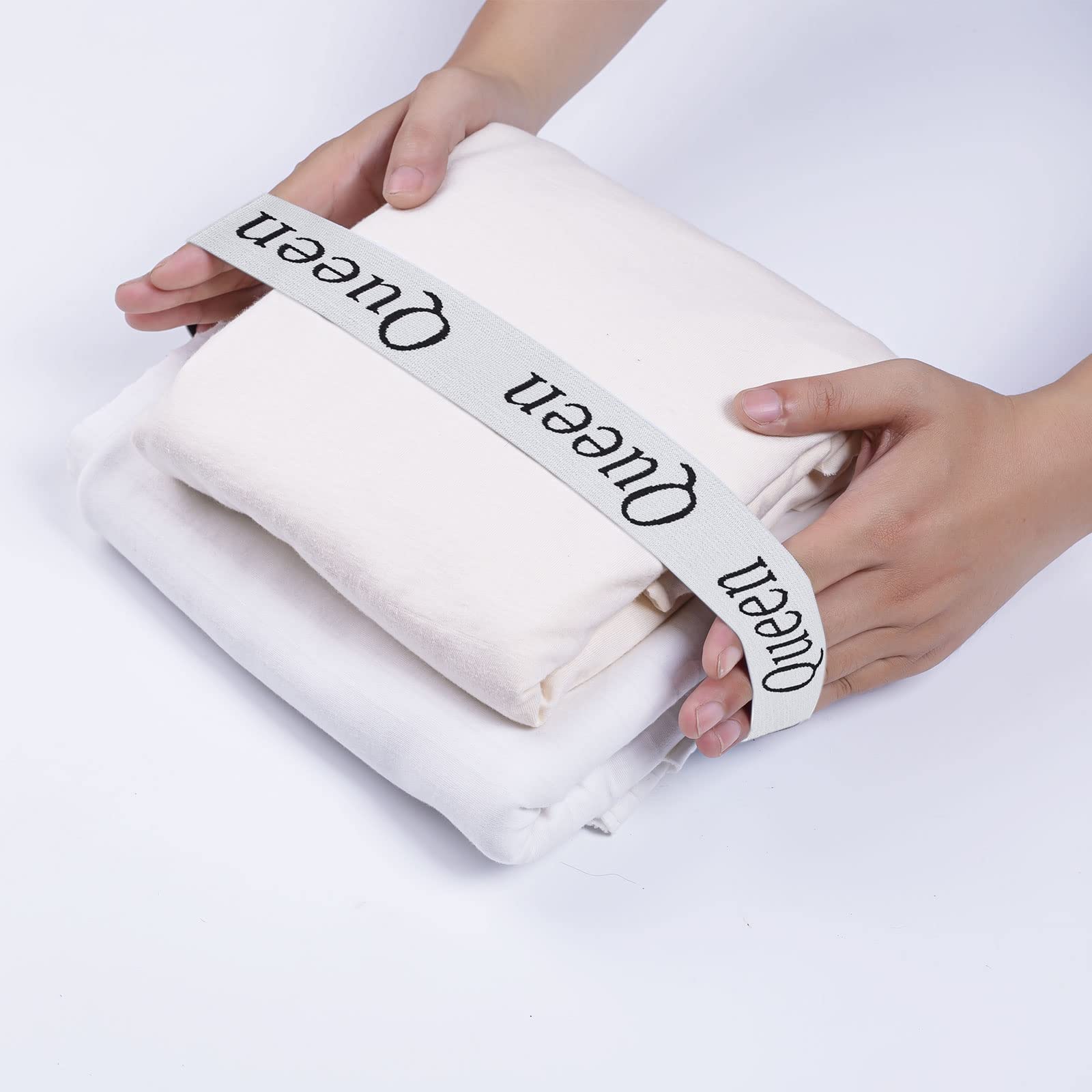 4PCS Elastic Bed Sheet Organizer Bands - Queen Size Foldable Bedding Straps for Sheet, Pillowcase & Duvet Storage | Linen Closet Organization | Perfect for Home, Apartment & RV Use