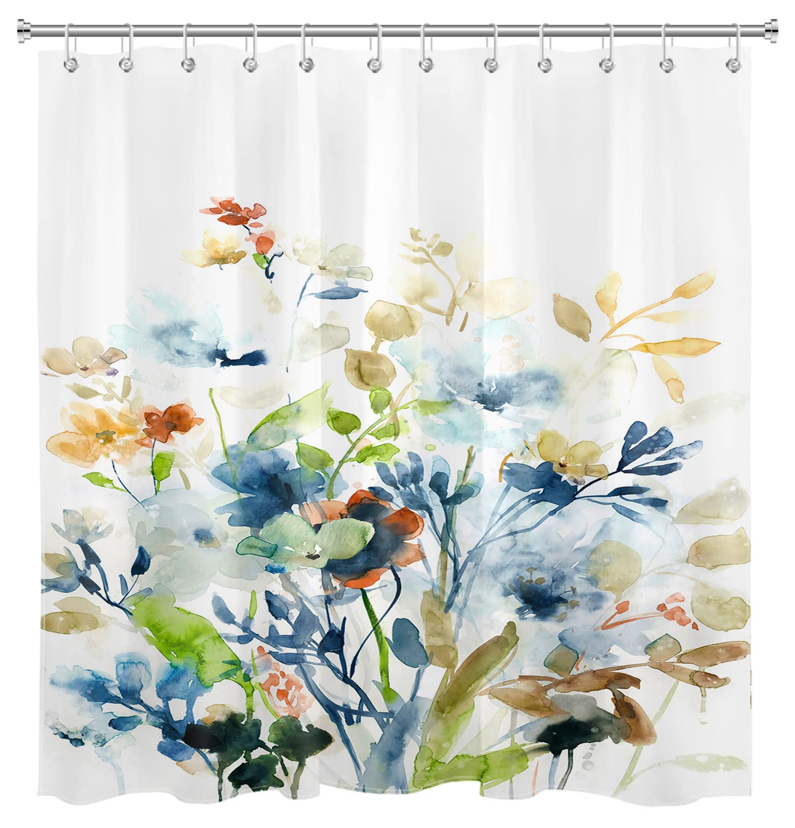 HVEST Waterproof Botanical Shower Curtain - 72x72 Inch Abstract Floral Bathroom Decor with Hooks | Nature-Inspired Polyester Fabric for Spa-Like Shower Experience