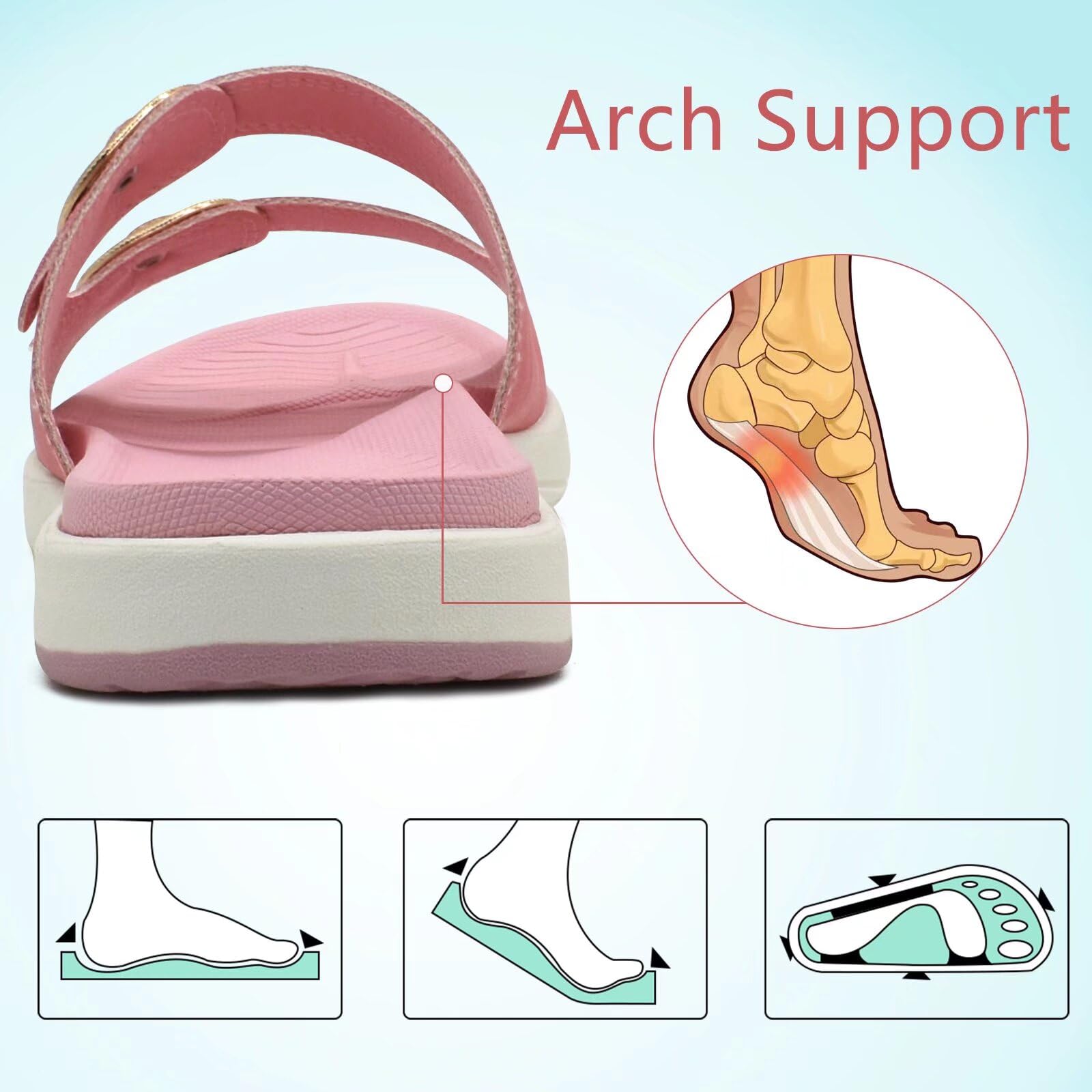 COFACE Women's Orthotic Slides - Plantar Fasciitis Relief Sandals with Arch Support, Adjustable Straps & Soft Cushion - Comfortable Slip-On Flat Sandals for Yoga, Home, and Outdoor Wear