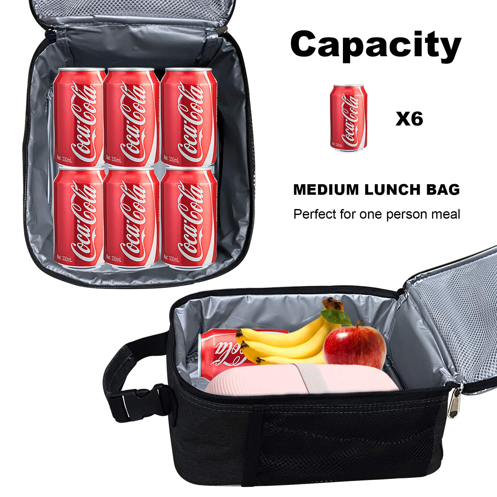 Insulated Lunch Box for Men & Women - Compact Leakproof Office Lunch Bag with Paper Towel Holder, Soft Cooler for Work, Beach & Outdoor (Black) | Perfect for Office, Picnic, Travel & Daily Commute