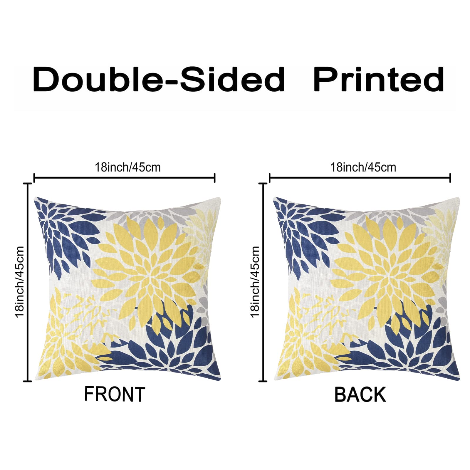 Pyonic Decorative Throw Pillow Covers 18x18 Inch - Yellow Modern Linen Flower Cushion Covers for Sofa, Bed, Car & Bedroom - Set of 4 Home Decor Accent Pillows - Perfect for Living Room, Nursery, Patio & Outdoor Spaces