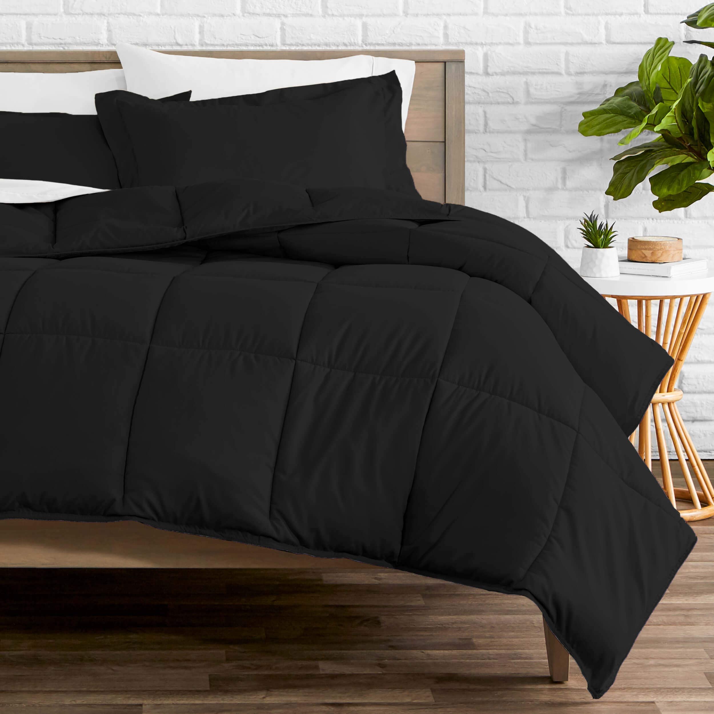 Premium 1800 Series Ultra-Soft All Season Down Alternative Comforter Set - Box Stitched Bedding for Full/Queen Size - Breathable & Hypoallergenic - Perfect for Home, Hotel, or Dorm Room - Black