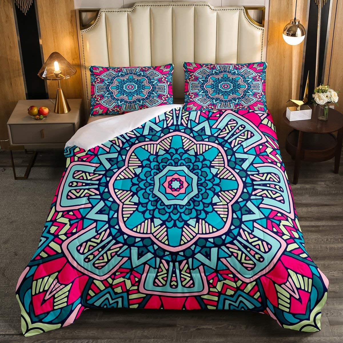 Bohemian Mandala Comforter Set - Vintage Floral Printed Bedding for Kids & Teens, 3-Piece Queen Size (Comforter, Pillow Shams) - Perfect for Boho Chic Bedroom Decor & Cozy Sleep
