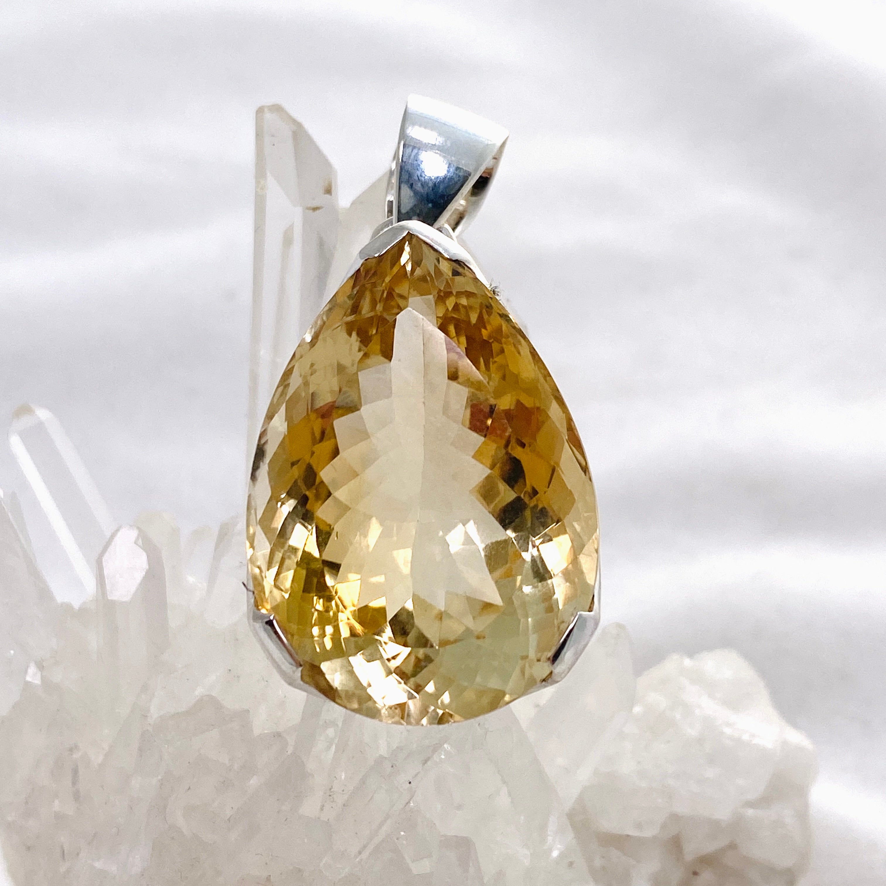 Natural Citrine Teardrop Faceted Pendant Necklace - 925 Sterling Silver Jewelry KPGJ4790 | Elegant Gift for Women, Birthday, Anniversary & Special Occasions