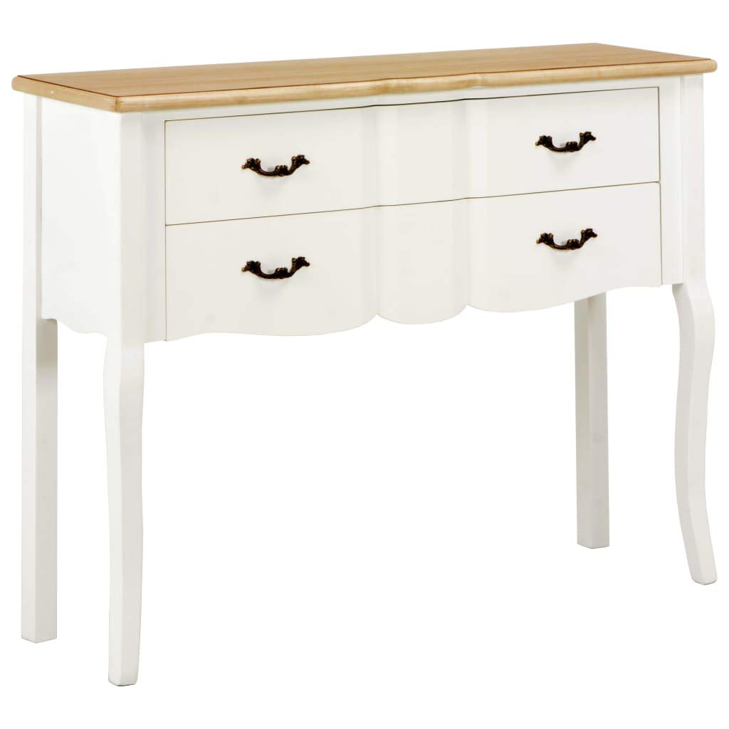 Elegant Vanity Desk with 2 Drawers - Solid Wood Makeup Dressing Table & Buffet Storage Cabinet for Bedroom, Kitchen & Dining Room - White & Brown (43.3