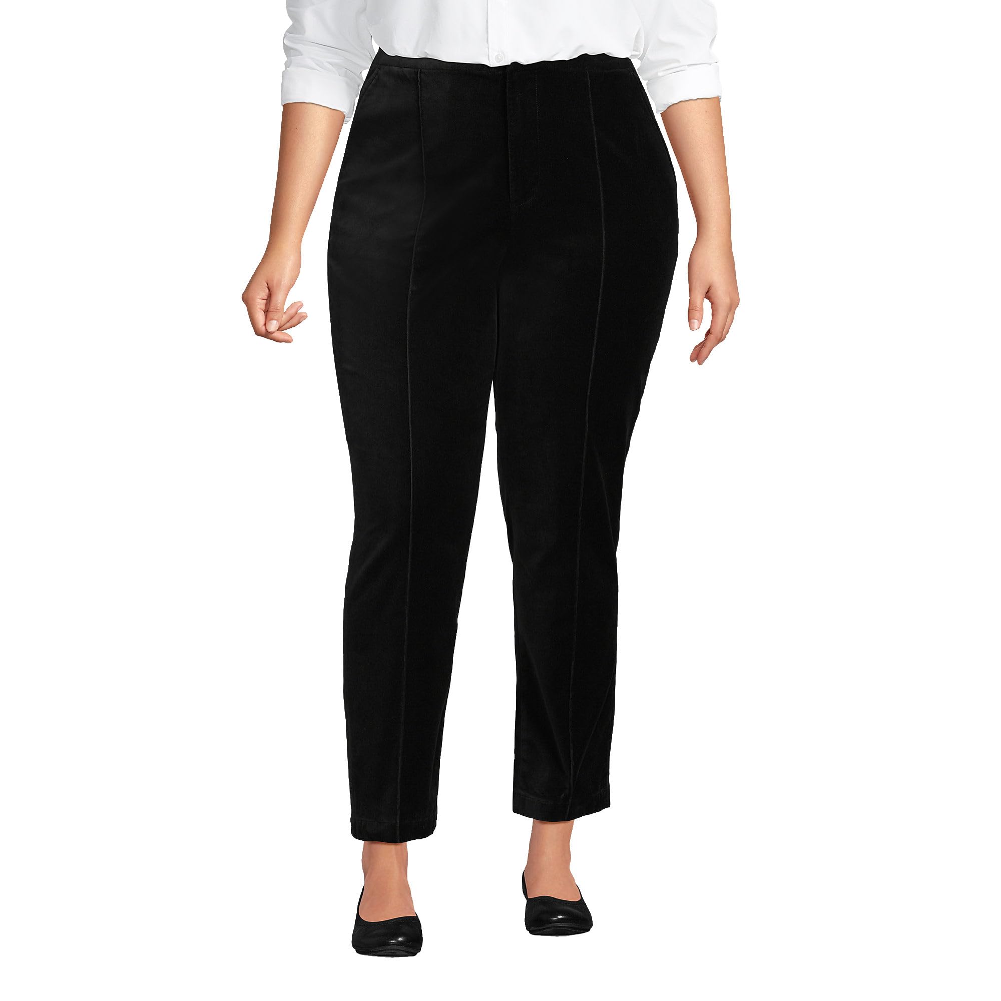 Lands' End Women's Velvet High-Rise Pintuck Pencil Ankle Pants - Slim Fit Work Pants for Office, Business & Formal Occasions
