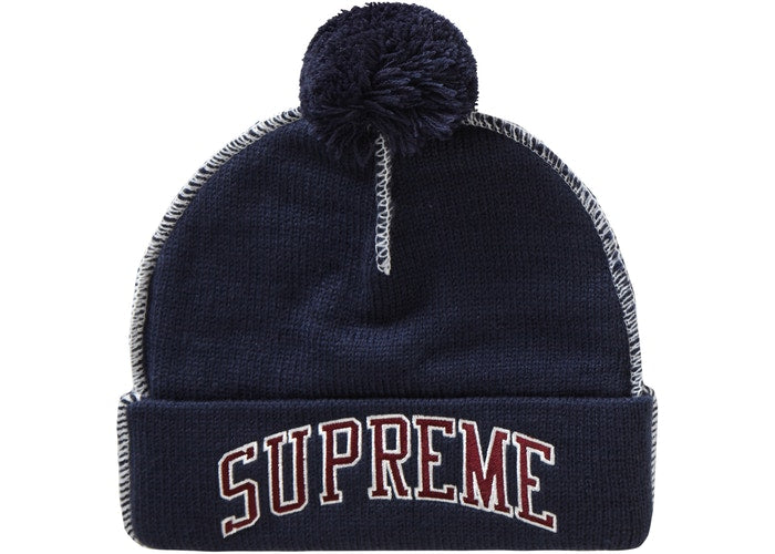 Supreme Contrast Stitch Beanie Navy - Winter Warm Knit Hat for Men & Women - Perfect for Skiing, Snowboarding & Outdoor Activities