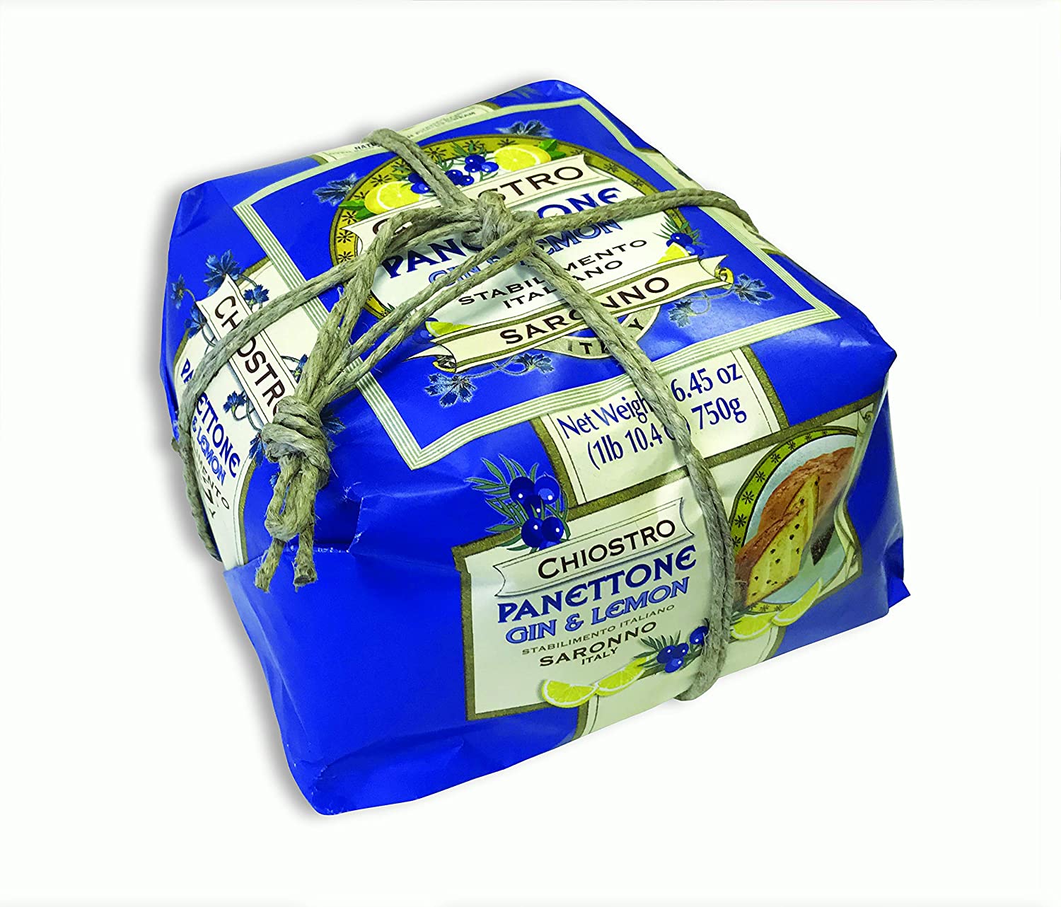 Chiostro Di Saronno Panettone Rustic Hand Wrapped (Gin & Lemon Flavor) - Italian Christmas Cake Gift for Holiday Parties & Gourmet Dessert Lovers