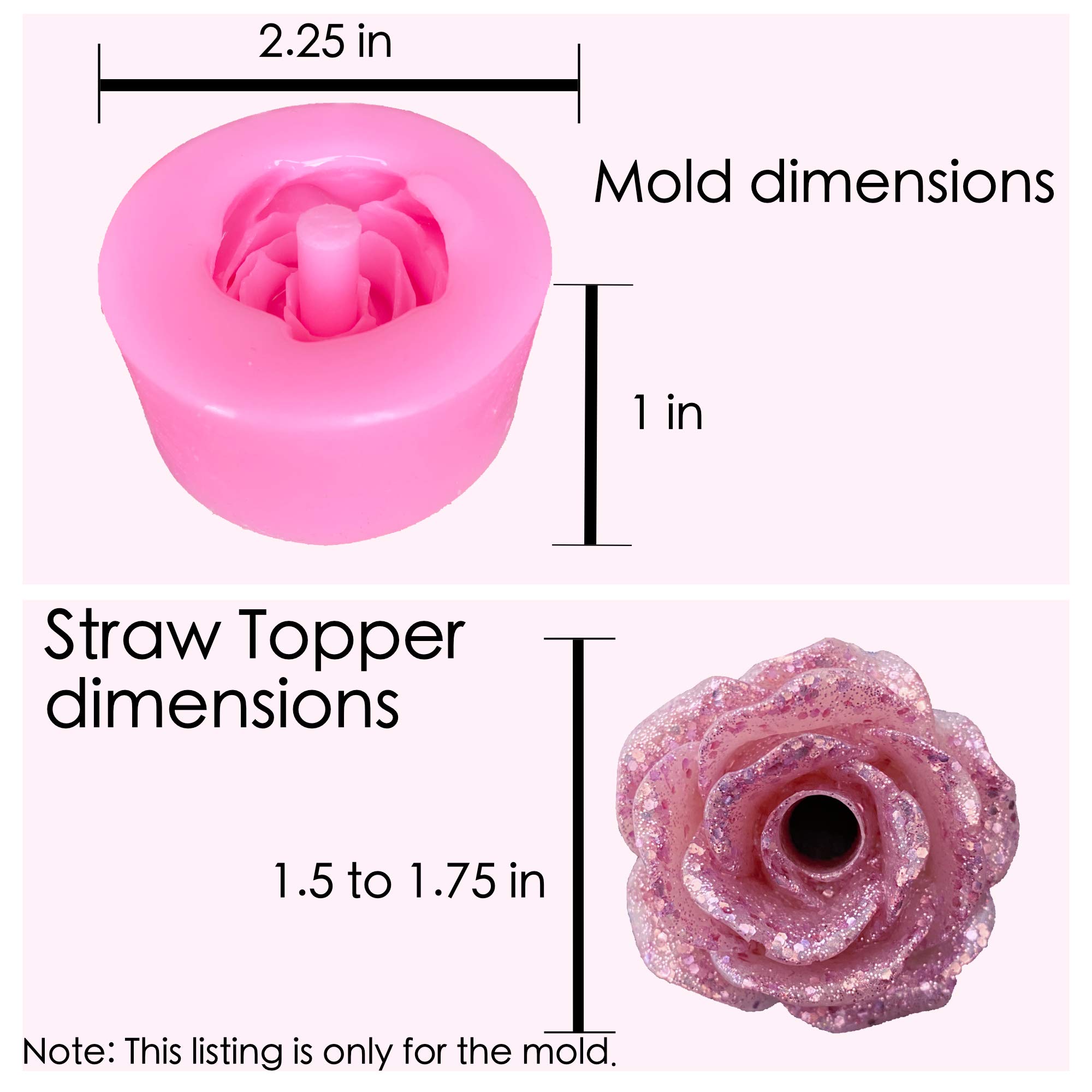 Silicone Rose Flower Straw Topper Mold for Epoxy Resin Crafts - DIY Cupcake, Cake, and Drink Decorations - Perfect for Weddings, Birthdays, and Party Decor