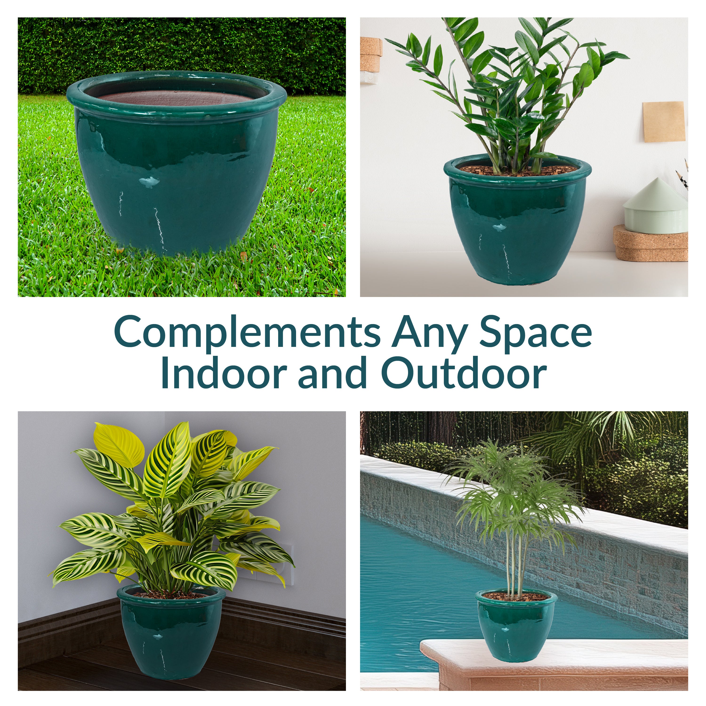 Sunnydaze Chalet Round Glazed Ceramic Planter with Drainage Hole - Outdoor Garden Flower Pot for Patio, Balcony & Home Decor