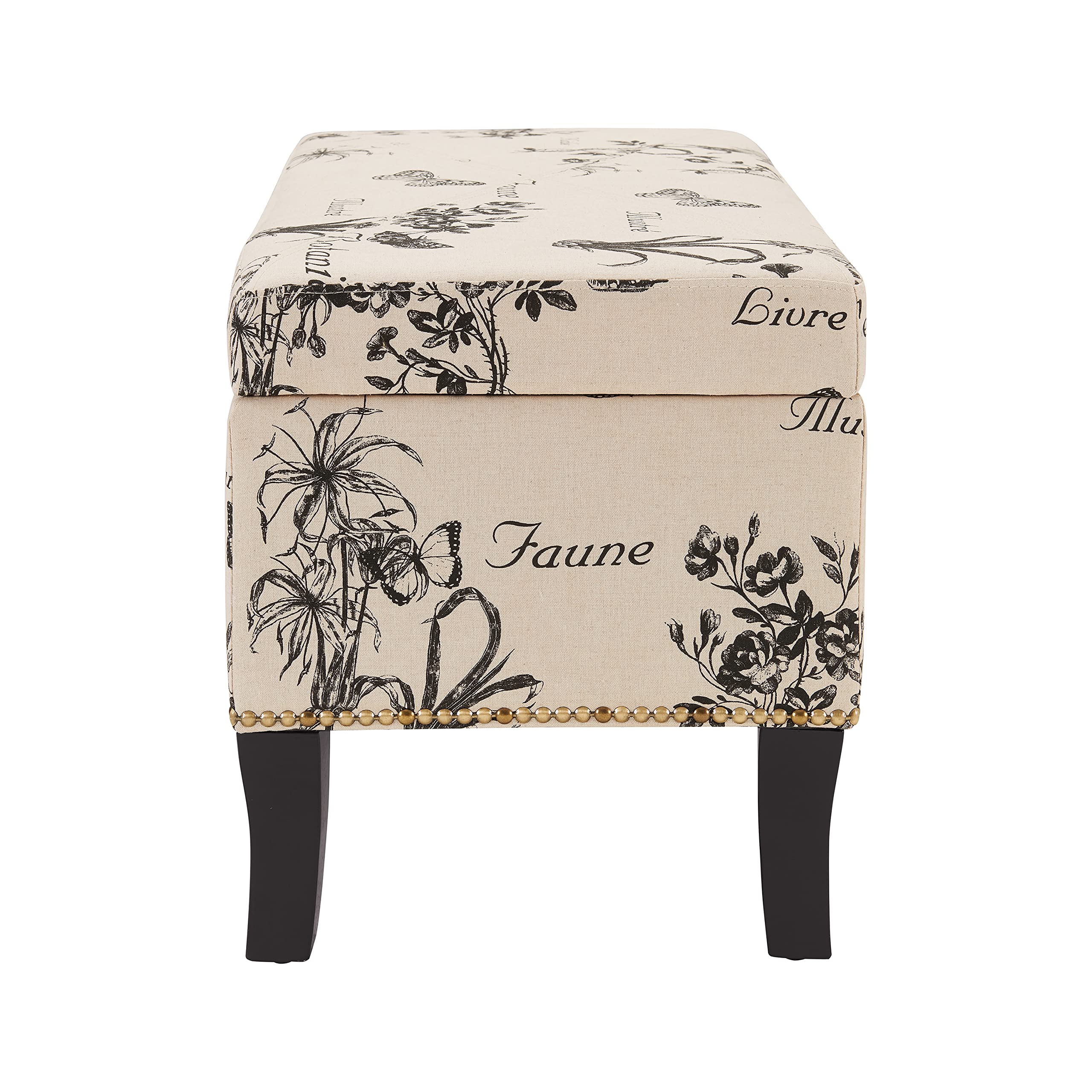 Linon Stephanie Ottoman with Botanical Linen Fabric - Stylish Footrest & Storage Bench for Living Room, Bedroom or Nursery - Perfect Home Decor Accent Piece