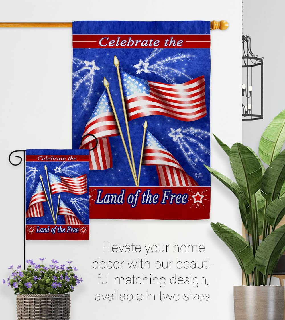 Patriotic Americana House Flag Set - 28x40in w/Flagpole for 4th of July Decor