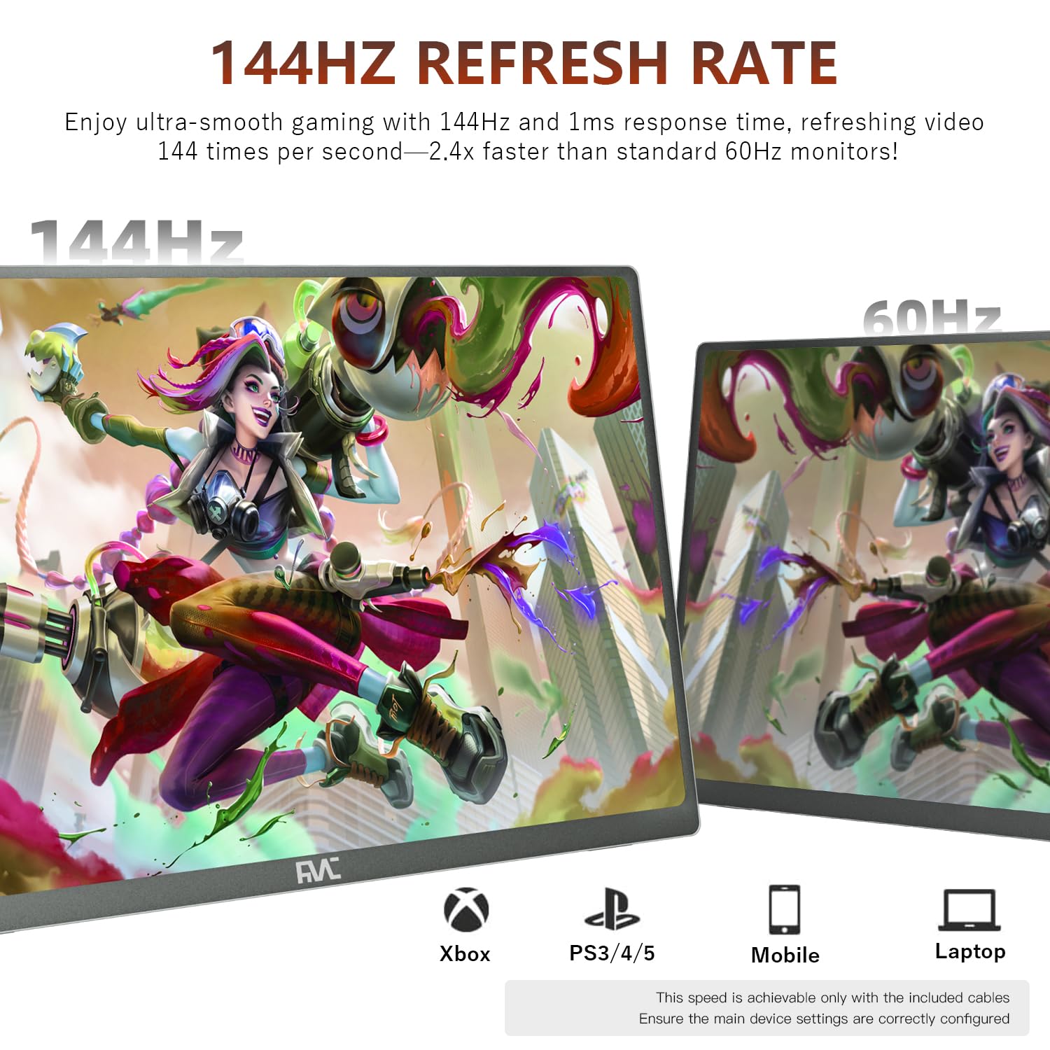 2.5K 144Hz Portable Gaming Monitor - 16 Inch QHD USB-C HDMI Flicker-Free Screen for Laptop, MacBook, Phone, Switch, Xbox & PS4/5 | Perfect for Travel, Work & Gaming
