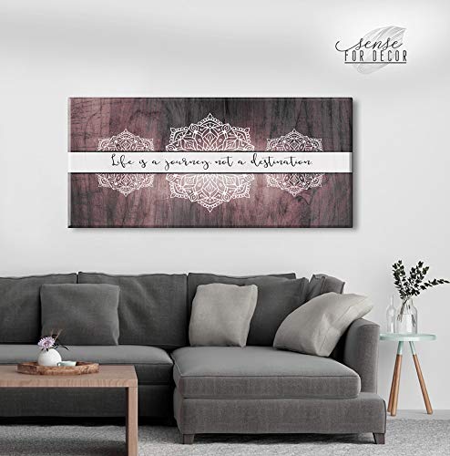 Boho Life Is A Journey Sign - Large Canvas Wall Art with Bohemian Floral Pattern | Modern Home Decor for Bedroom | Framed Wall Poster in Dusty Pink (42x19) - Perfect for Bohemian Style Bedrooms, Living Rooms & Office Spaces