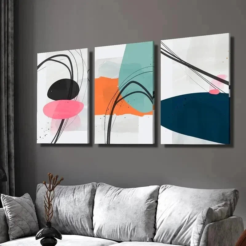 3-Piece Abstract Modern Geometric Wall Art Set - Framed Canvas 40x60cm | High Quality Print | 100% Australian Made | Ready to Hang | Perfect for Living Room, Bedroom & Office Decor