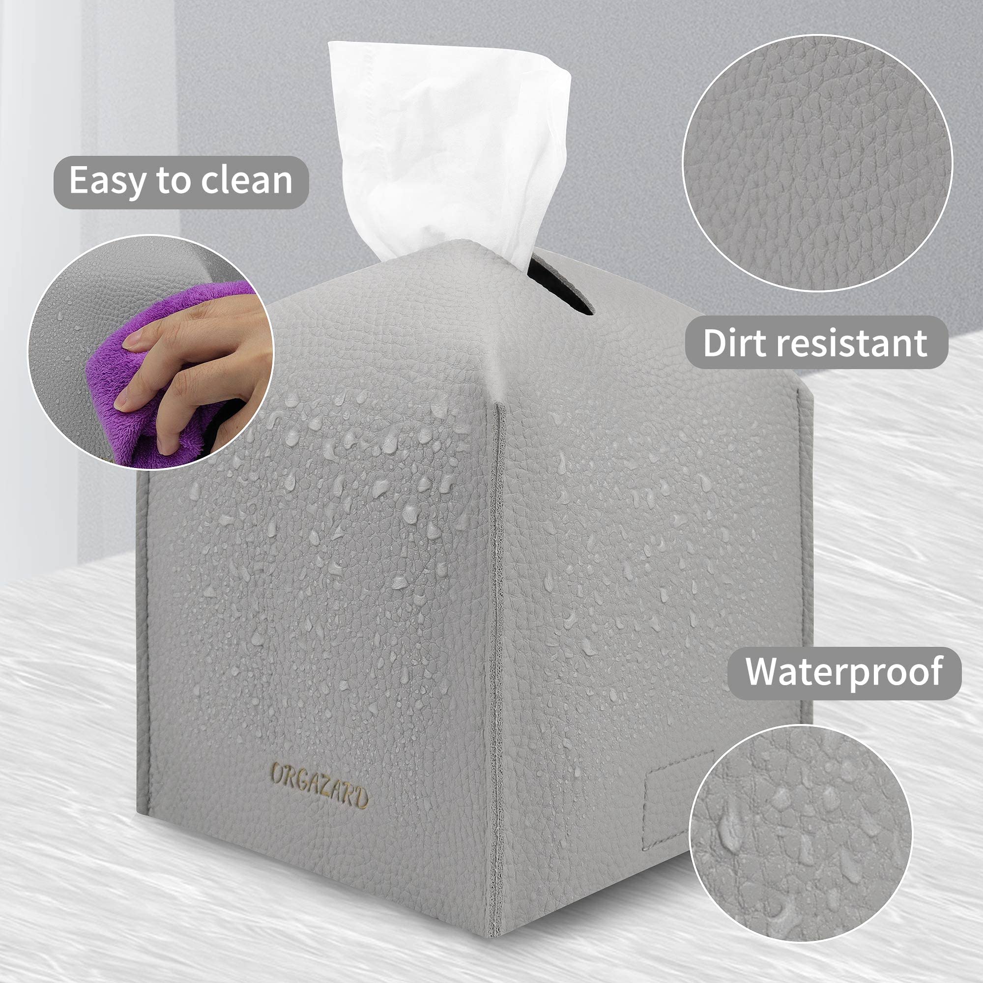 Modern Cube Tissue Box Cover - 2 Layer PU Leather, Upgraded Thickened Design - Decorative Square Tissue Holder for Bathroom, Vanity, Nightstand & Desk - 5