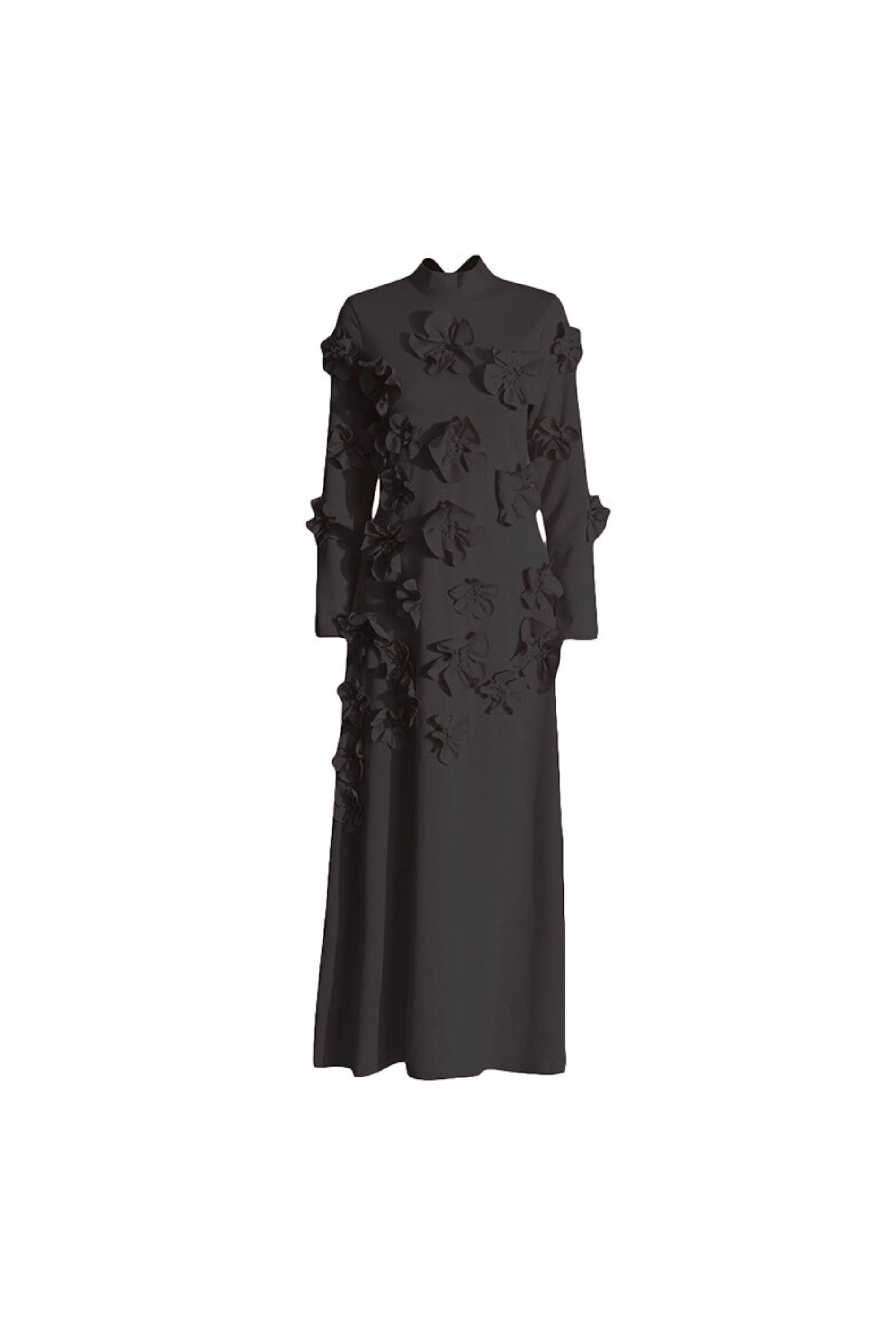 Elegant 3D Flower Stand Collar Long Sleeve Midi Dress for Women | Floral Print Party & Wedding Guest Dress | Perfect for Spring Events, Date Nights & Special Occasions