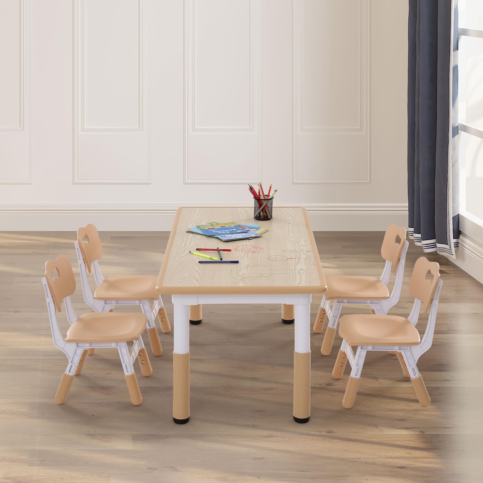 VEVOR Adjustable Kids Table and 4 Chairs Set - Toddler Activity Table with Graffiti Desktop for Art, Crafts, Reading & Learning - Perfect for Playroom, Preschool & Homeschooling
