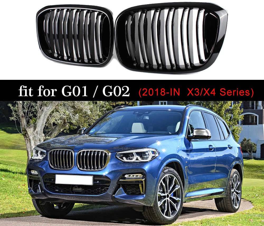 2018-2021 BMW X3 X4 Replacement Kidney Grille - Gloss Black & Matte Black Double Spoke Design (Pair) - Upgrade Your Car's Front Grille for Enhanced Style & Performance