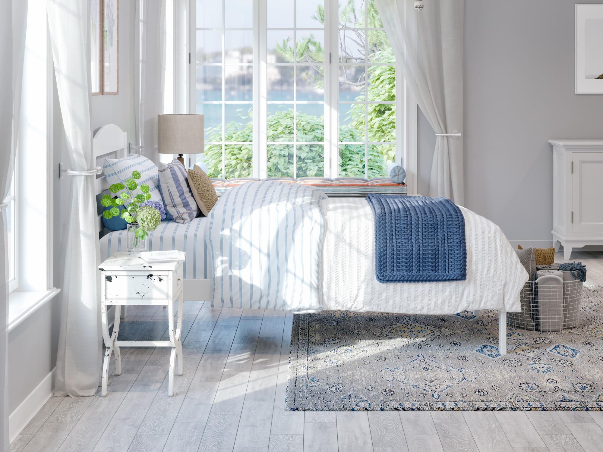 AFI Warren Twin Size Platform Bed with USB Charging Station - White Wooden Frame for Small Spaces, Kids & Teens Bedroom, Dorm Room, Guest Room
