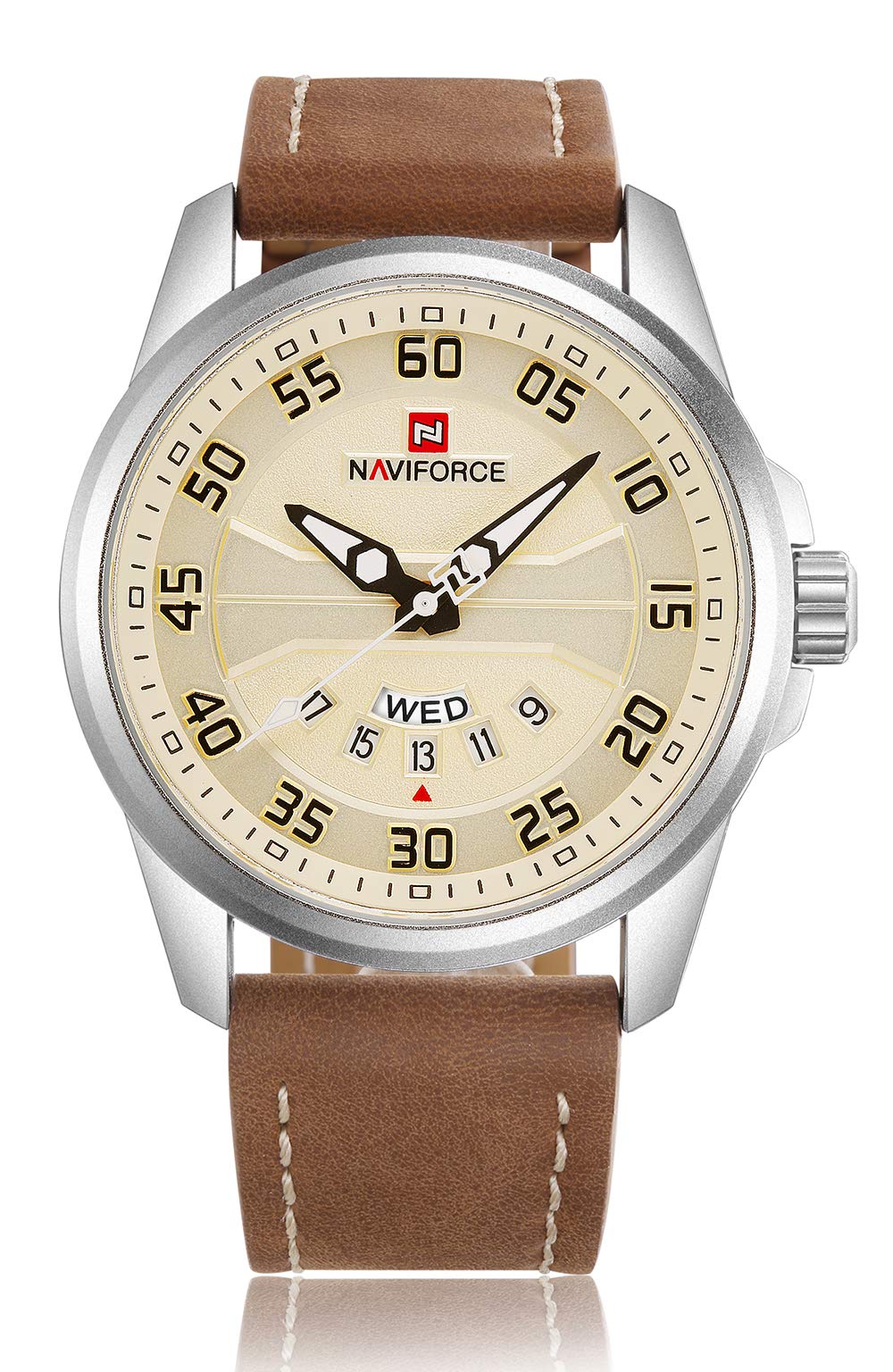 NAVIFORCE Genuine Leather Men's Military Watch - Waterproof Quartz Date Week Display Sport Wristwatch for Outdoor, Hiking, Running & Casual Wear