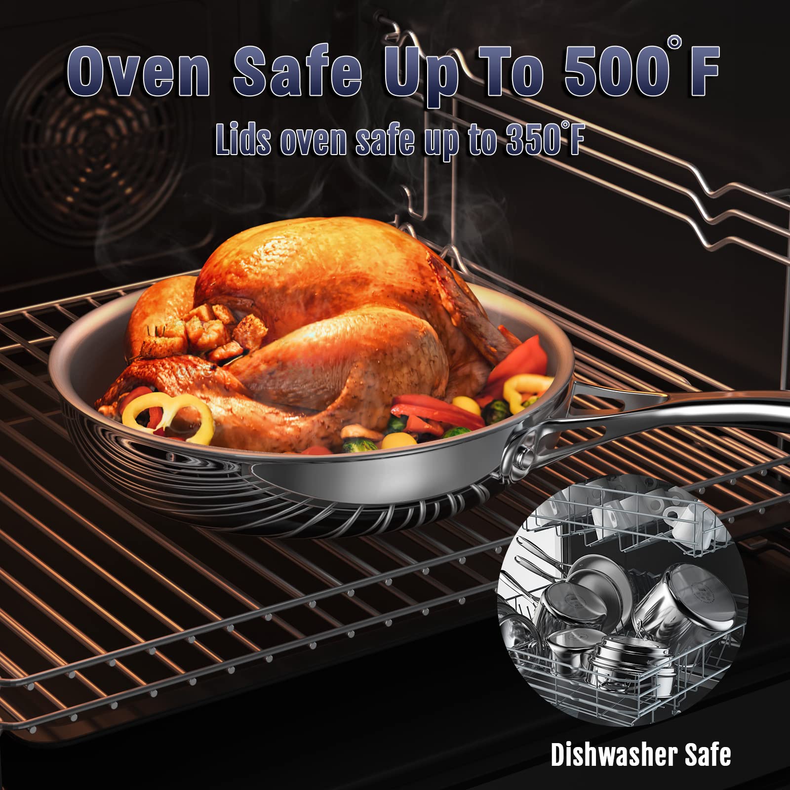 Premium 12-Inch Stainless Steel Frying Pan - Multi-Ply Clad Wok Skillet with Glass Lid & Stay-Cool Handle - Oven & Dishwasher Safe (500°F) - Ideal for Stir-Frying, Sautéing & Professional Cooking - Perfect for Home Chefs & Restaurant Use