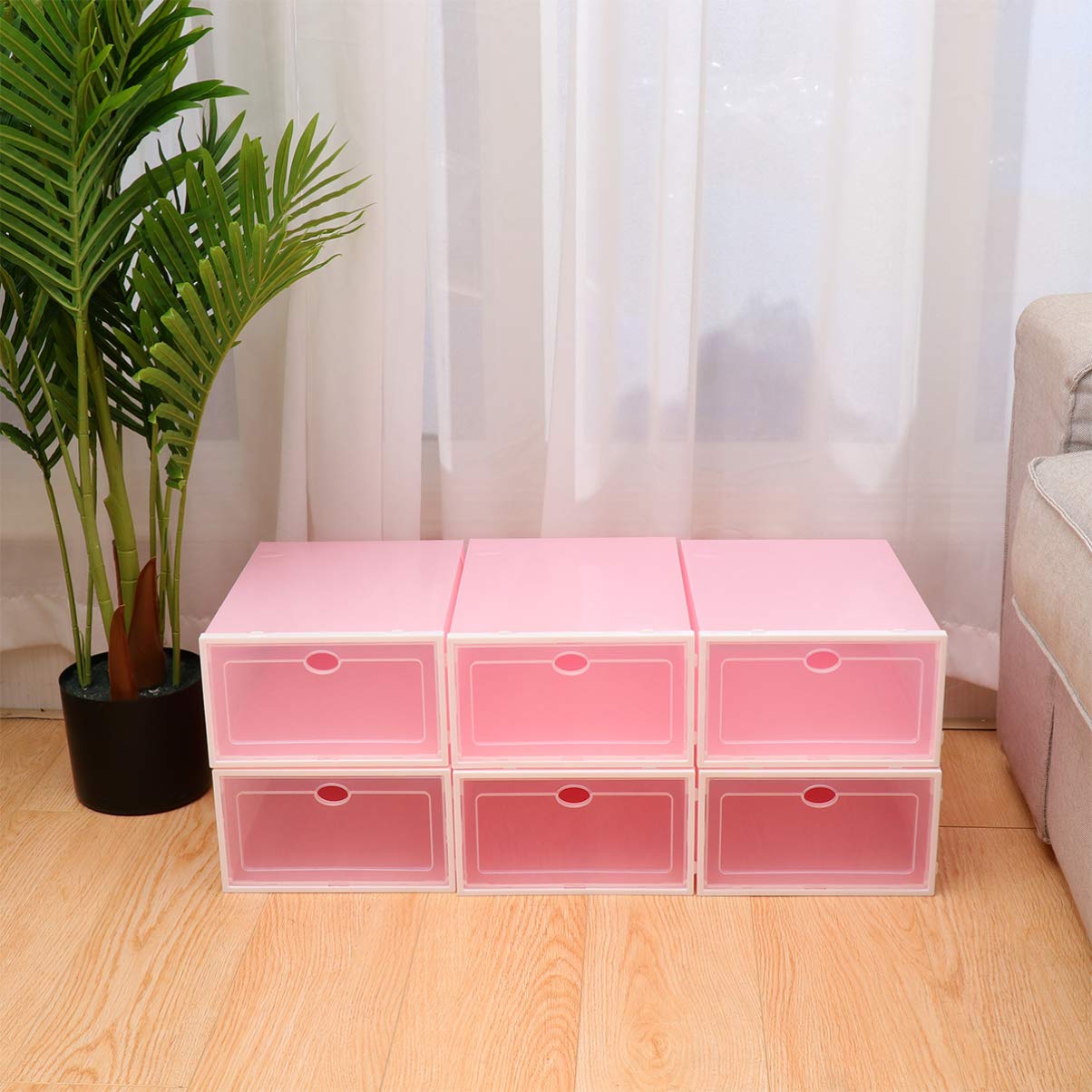 DOITOOL 6-Pack Clear Plastic Shoe Storage Boxes with Lids - Stackable Shoe Organizer for Men & Women - Sports Shoe Rack Containers for Closet, Bedroom, Entryway Organization