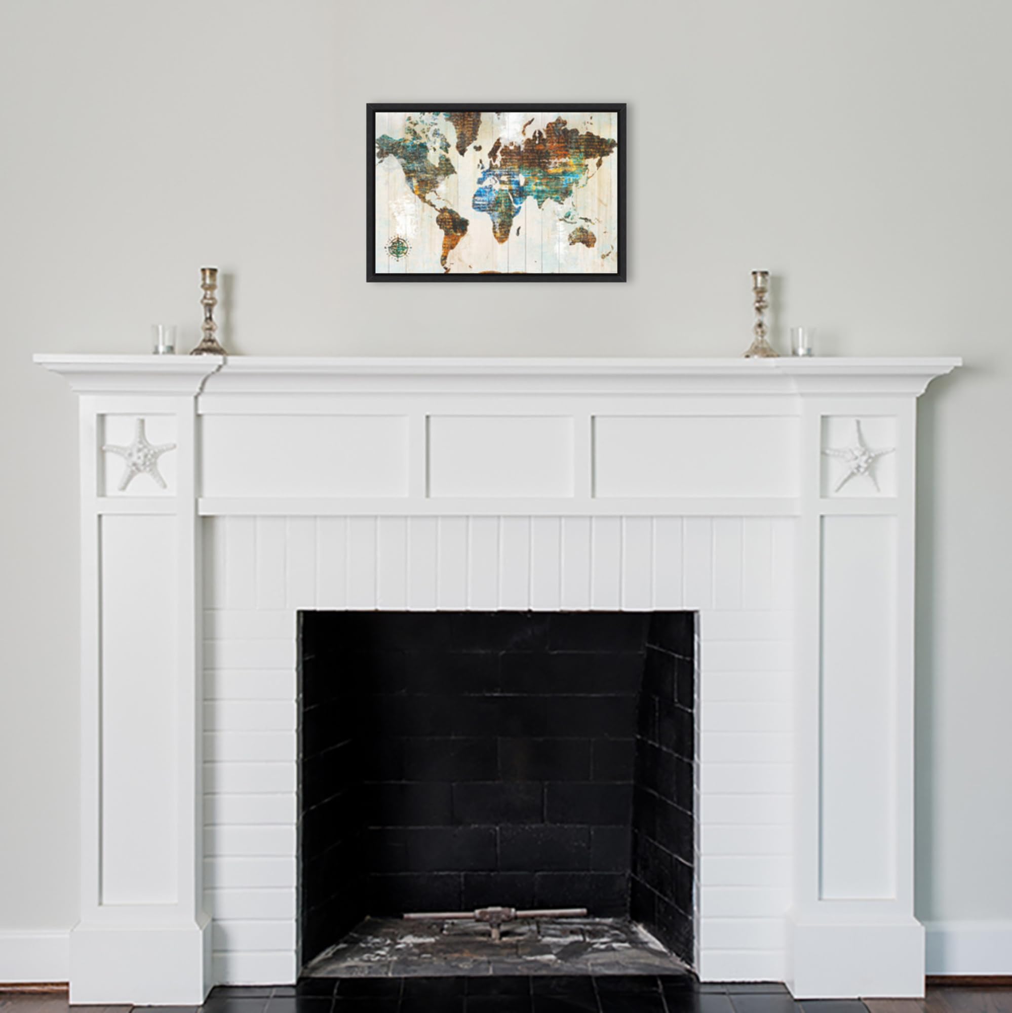 Amanti Art Framed Canvas Wall Art 16x23 - World of Wonders by Sue Schlabach, Modern Map Artwork for Home Decor, Ready-to-Hang Framed Poster Painting | Perfect for Living Room, Bedroom, Bathroom & Kitchen Wall Decor