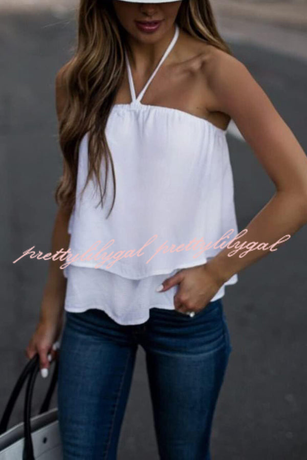 Solid Color Halter Neck Casual T-Shirt for Women - Stylish & Comfortable Summer Top for Beach, Party & Everyday Wear