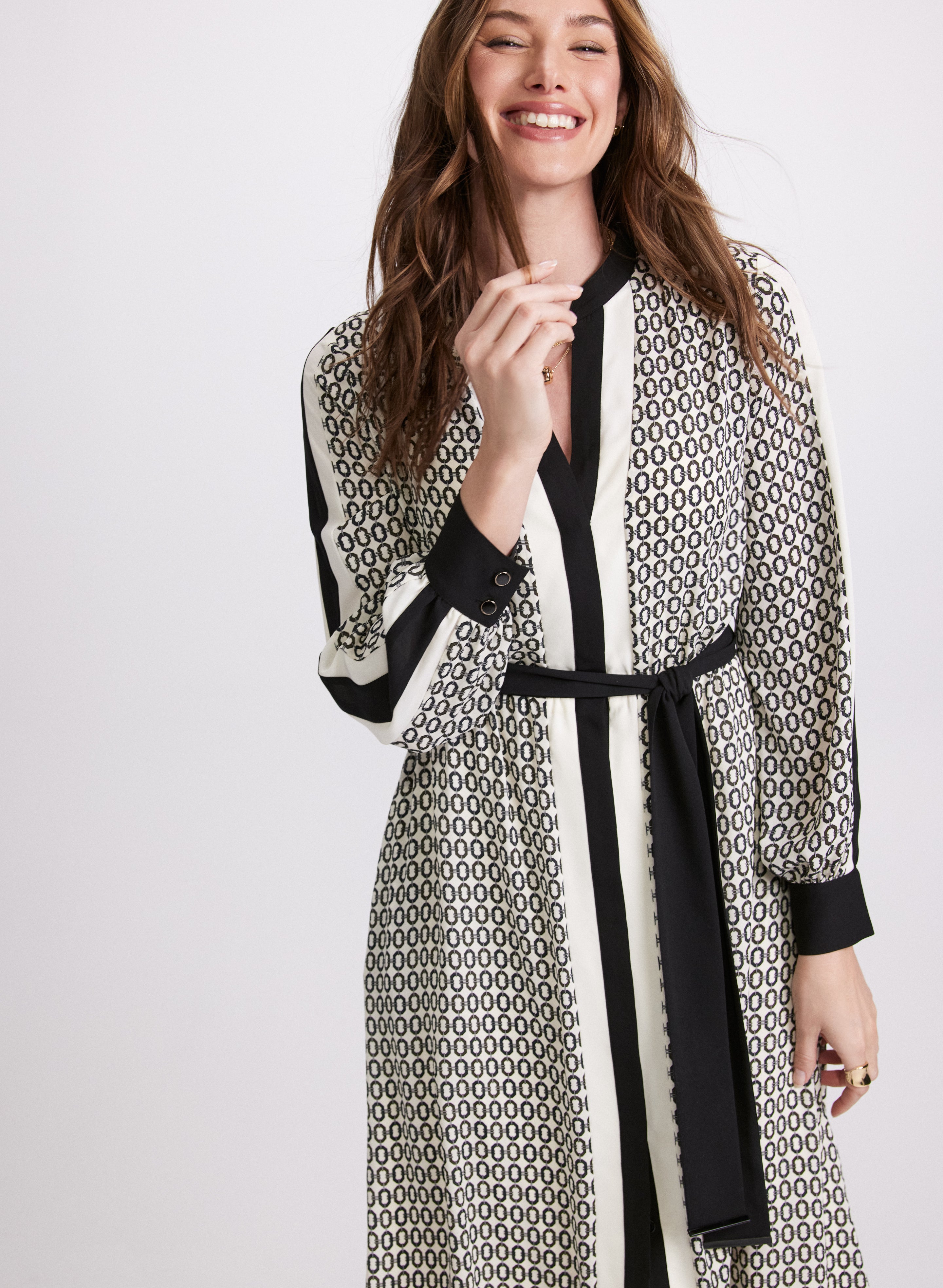 Stylish Contrast Geometric Print Dress for Women - Trendy Floral Pattern A-Line Dress for Casual Outings, Parties & Office Wear