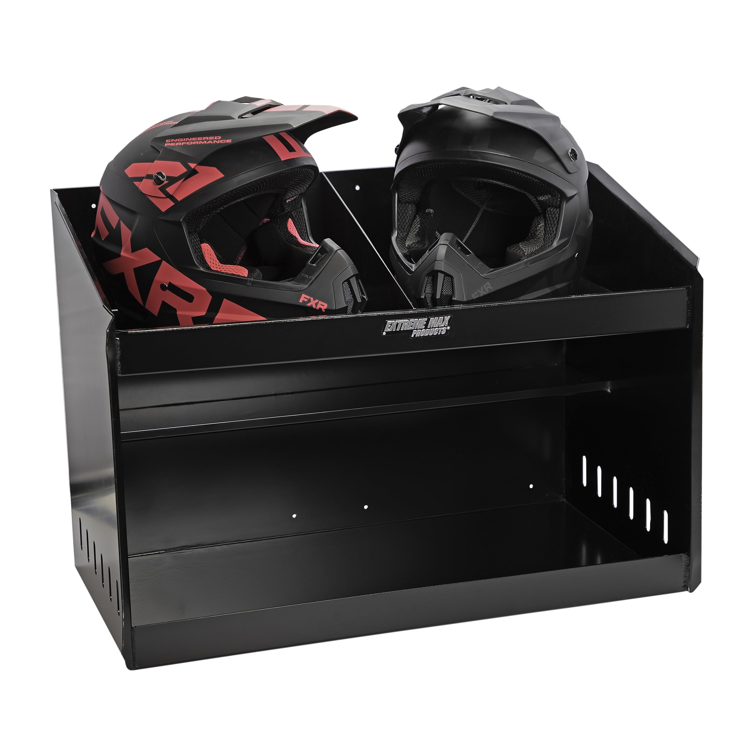 Extreme Max 5001.6331 Heavy-Duty Aluminum Helmet Storage Shelf - Dual Bay Organizer for Racing Helmets | Perfect for Race Trailers, Garages, Workshops & Storage Spaces | Durable Black Finish