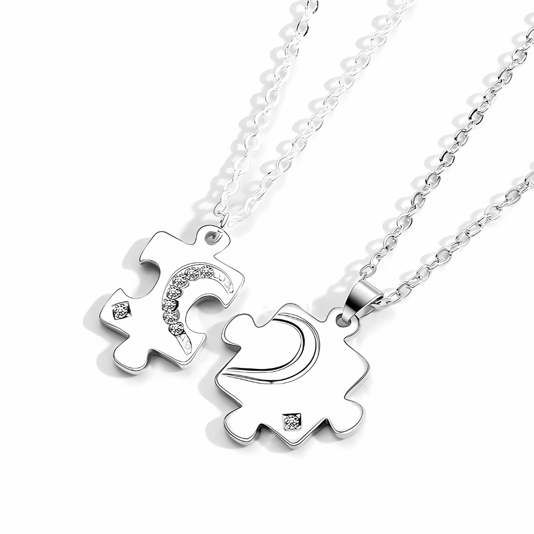 Encrusted Matching Puzzle Couple Necklace Set - Romantic Gift for Couples, Best Friends & Anniversaries | Perfect for Valentine's Day, Weddings & Special Occasions | HN250
