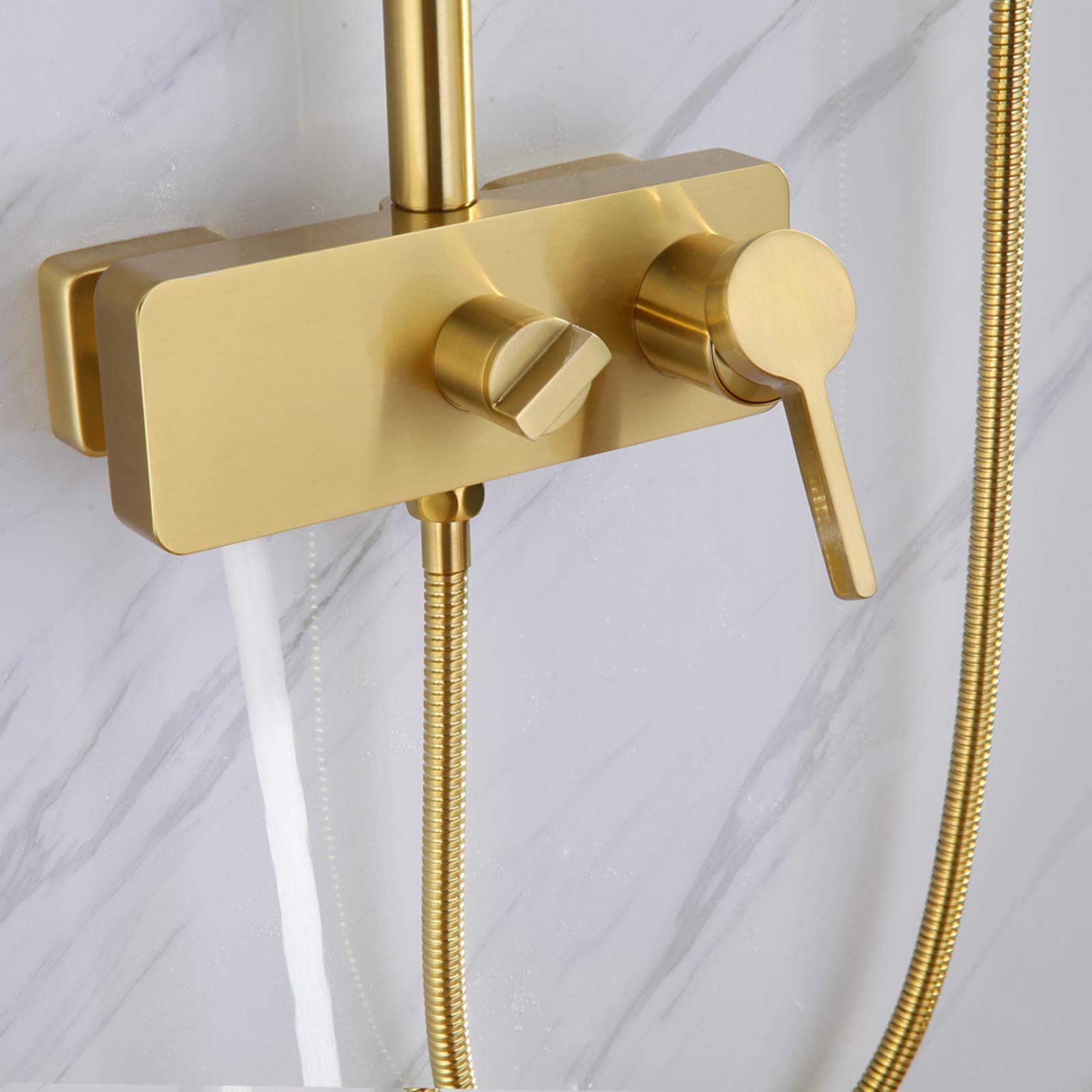 LUNEZY 10 Inch Brushed Gold Wall Mounted Shower Faucet Set - Rainfall Shower Head, Handheld Shower & Bathtub Faucet - Luxury Bathroom Fixtures for Modern & Spa-Like Showers