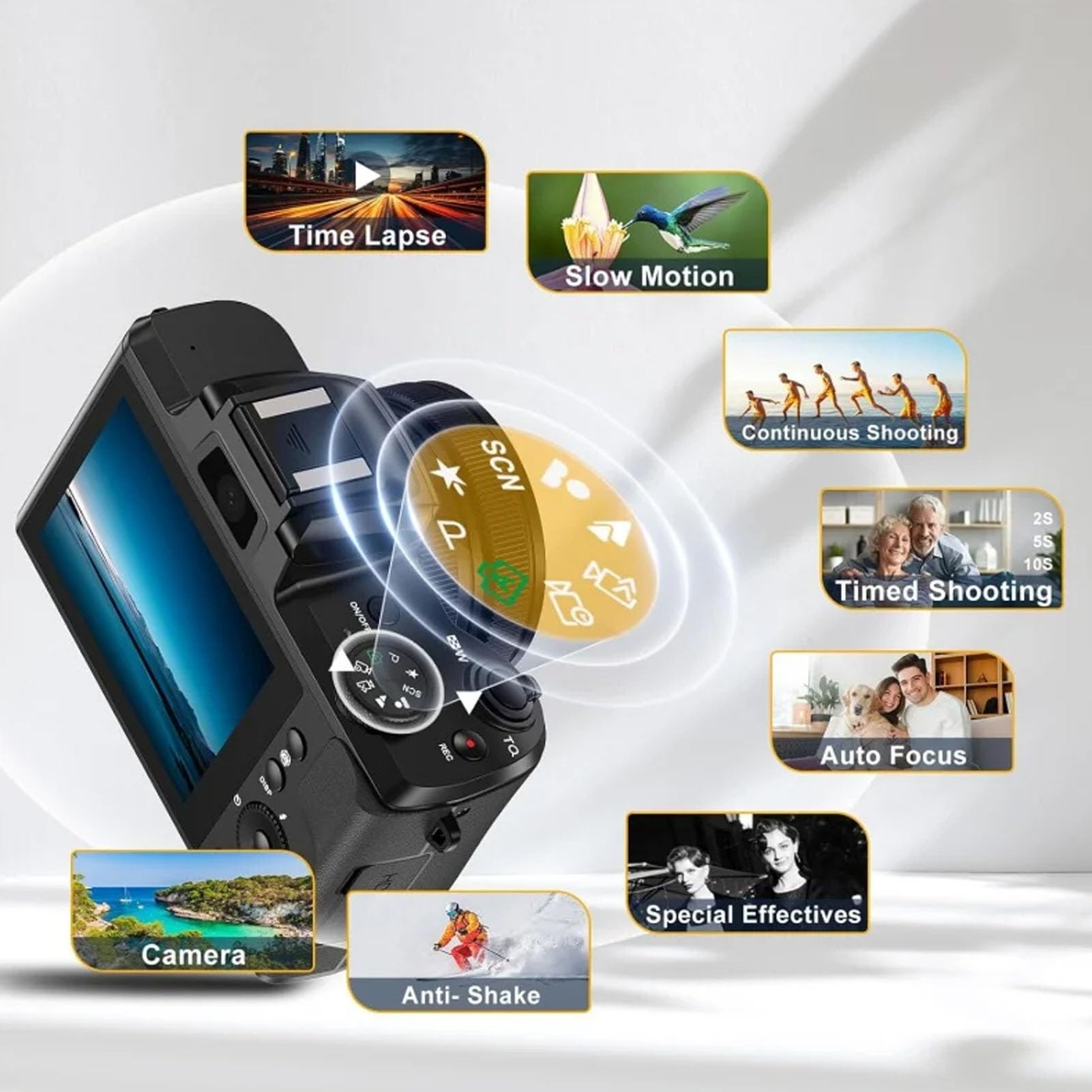 5K 64MP Vlogging Camera with 5X Zoom & Stabilization - Perfect for Travel & YouTube Videos