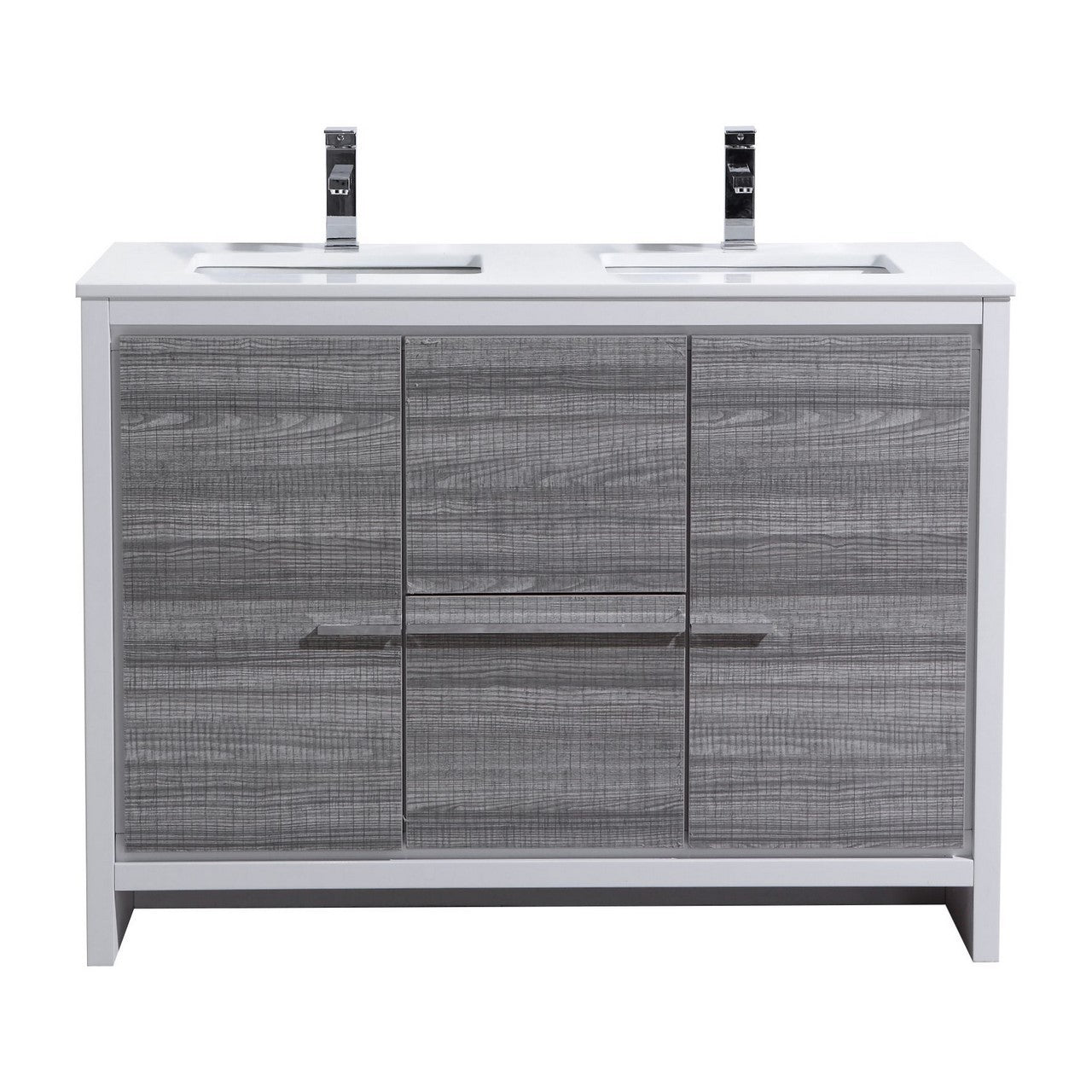 KubeBath Dolce 48 Inch Double Sink Bathroom Vanity with White Quartz Countertop & Ceramic Undermount Sinks - Freestanding Modern Vanity for Master Bathroom or Guest Bath