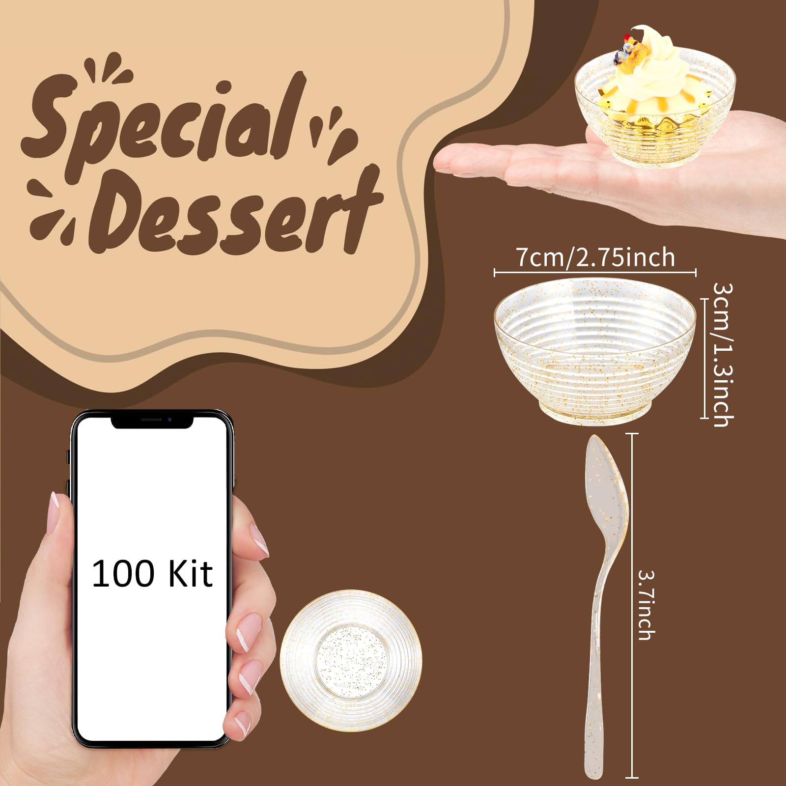 XUWAIDSGN 100-Piece Gold Mini Appetizer Plates Set - Elegant Tear Drop & Square Dessert Plates with Forks & Spoons - Perfect for Party Serving, Weddings, Birthdays & Chocolate Displays (Classic Gold)