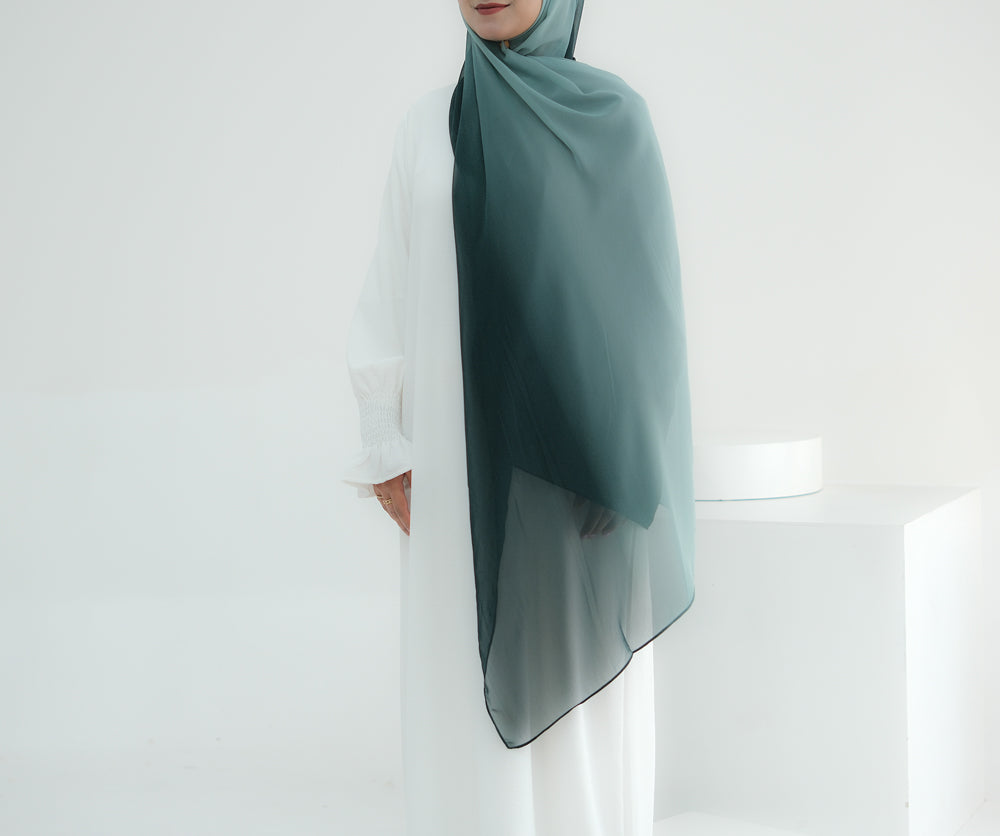 Premium Chiffon Emerald Ombre Rectangular Hijab Scarf - Elegant & Breathable for Daily Wear, Prayer, and Special Occasions