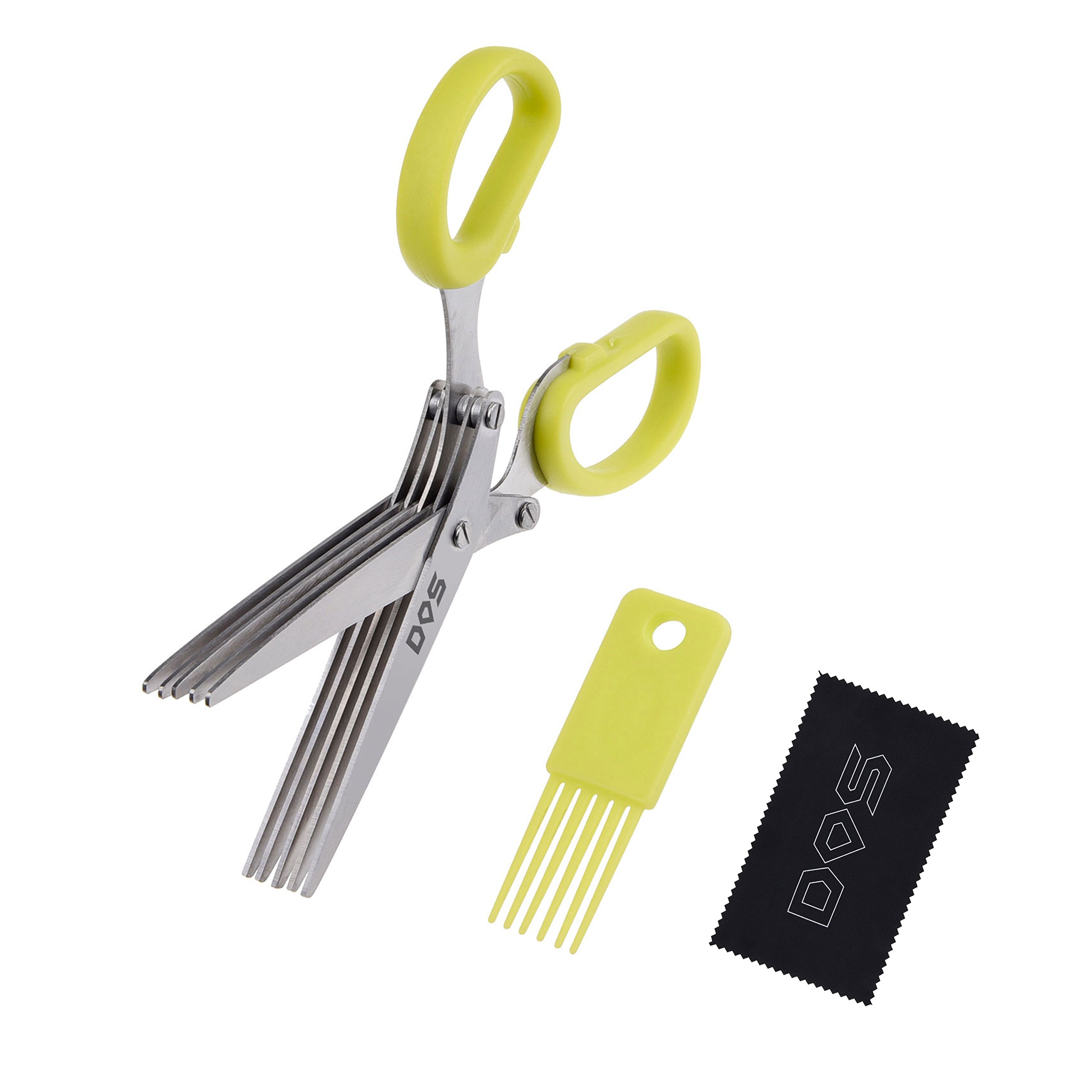 5-Blade Stainless Steel Herb Scissors with Cleaning Rake & Diamond Shield Cloth - Ultra Sharp Kitchen Shears for Fast Chopping, Slicing Fresh Herbs - Perfect for Cooking, Garnishing, Meal Prep & Gardening