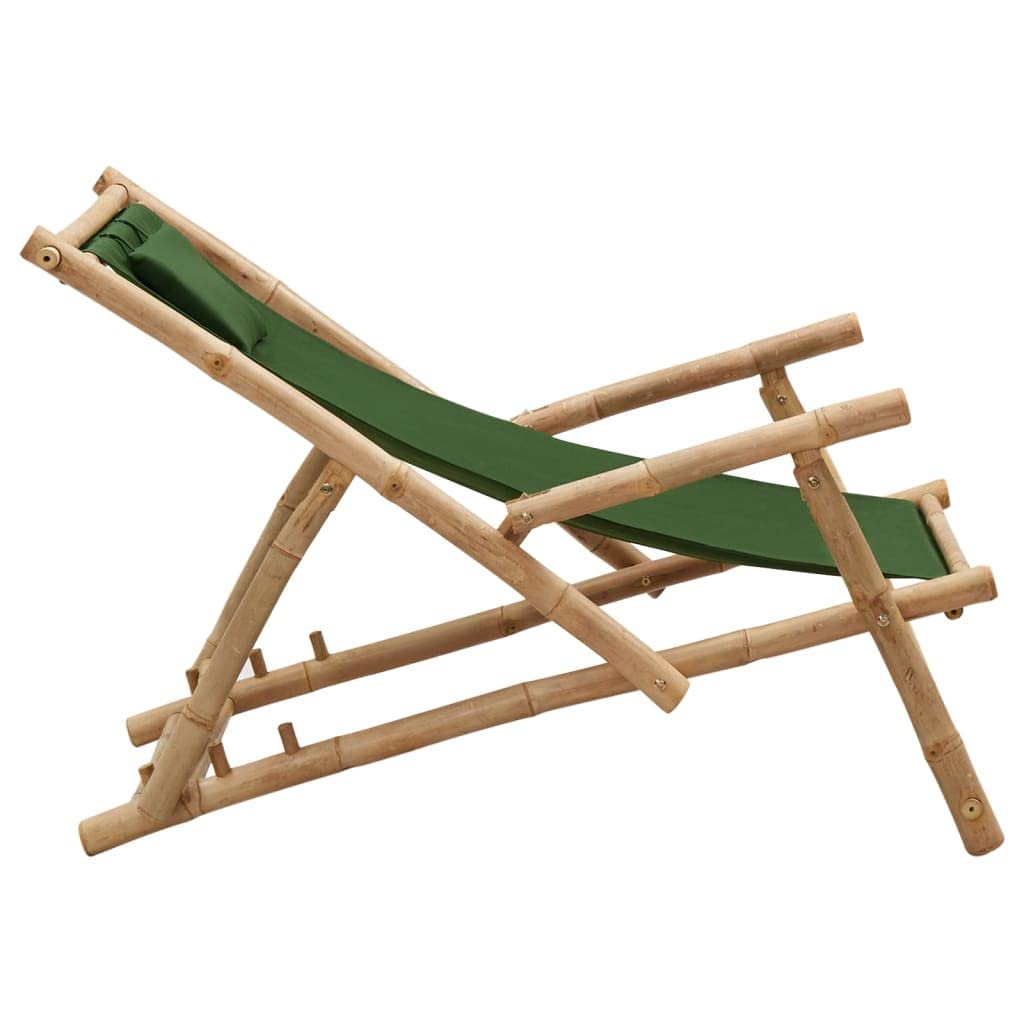 Portable Folding Sling Chair with Bamboo Frame & Canvas - Lightweight Reclining Beach Chair for Outdoor, Patio, Poolside, Camping & Backyard (Green) | Perfect for Relaxing, Sunbathing & Travel