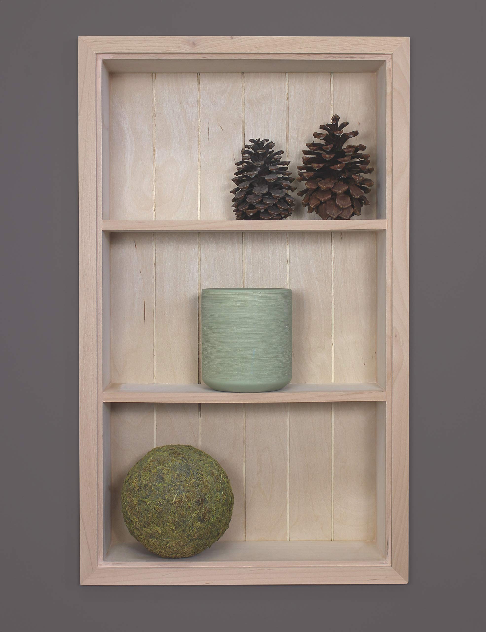 14x24 Sloane Recessed Wall Niche Medicine Cabinet Replacement - Solid Wood Bathroom Storage Shelf with Beadboard Back (Unfinished) - Made in USA - Perfect for Bathroom Organization & Small Space Storage