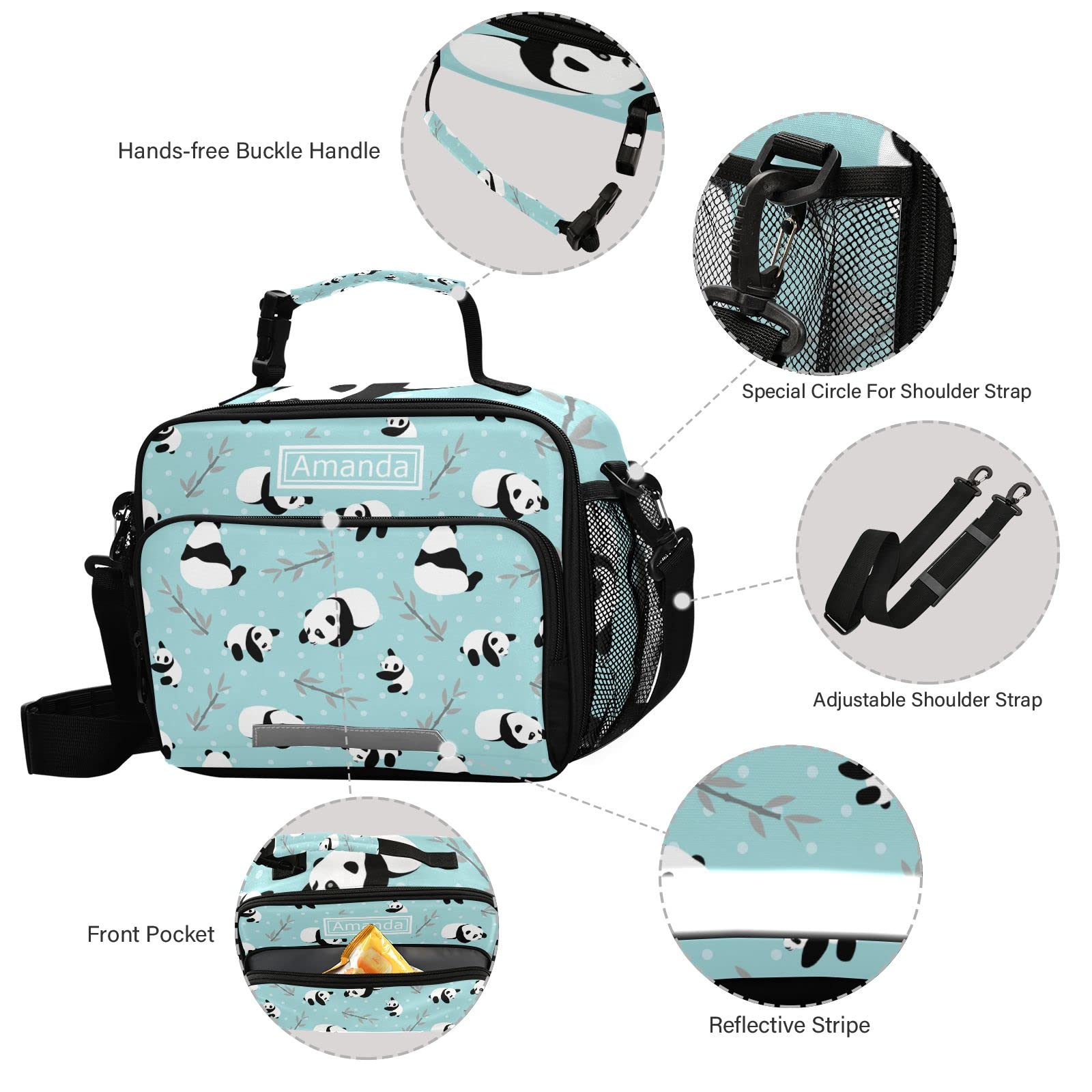 Personalized Panda Lunch Box for Girls - Custom Name Insulated Cooler Bag for School, Work & Picnic - Reusable Shoulder Tote Lunch Bag for Kids & Adults - Perfect for School Lunches, Office Meals & Outdoor Activities