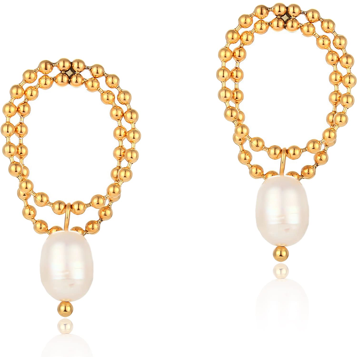 Silvateam 14K Gold Plated Dangle Earrings with Pearl Drop - Vintage Retro Style Jewelry for Women | Perfect for Weddings, Parties & Evening Events