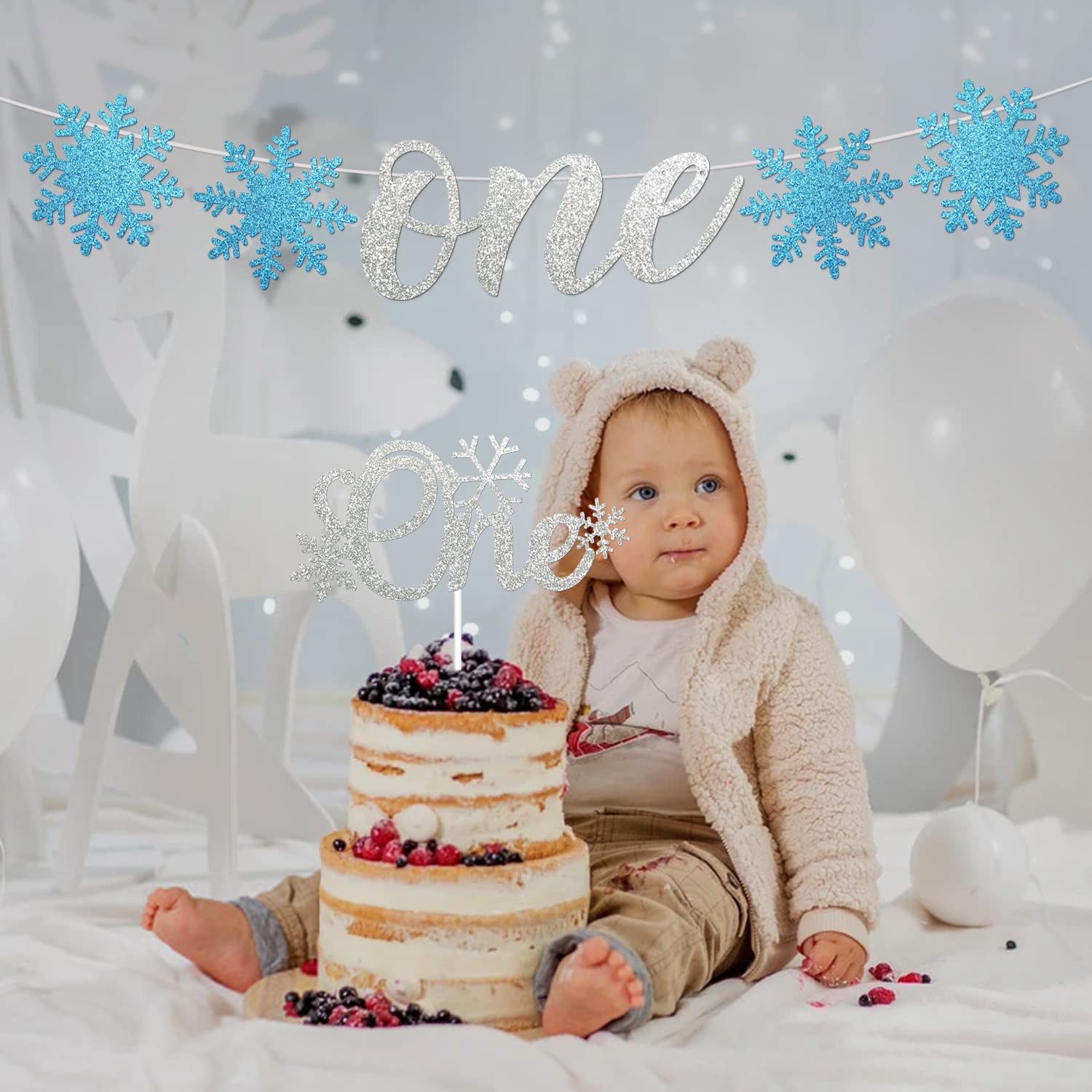 Snowflake One Banner & Cake Topper - Winter Onederland 1st Birthday Decorations for Girls | Perfect for Snowflake-Themed First Birthday Parties, Baby Showers & Winter Celebrations