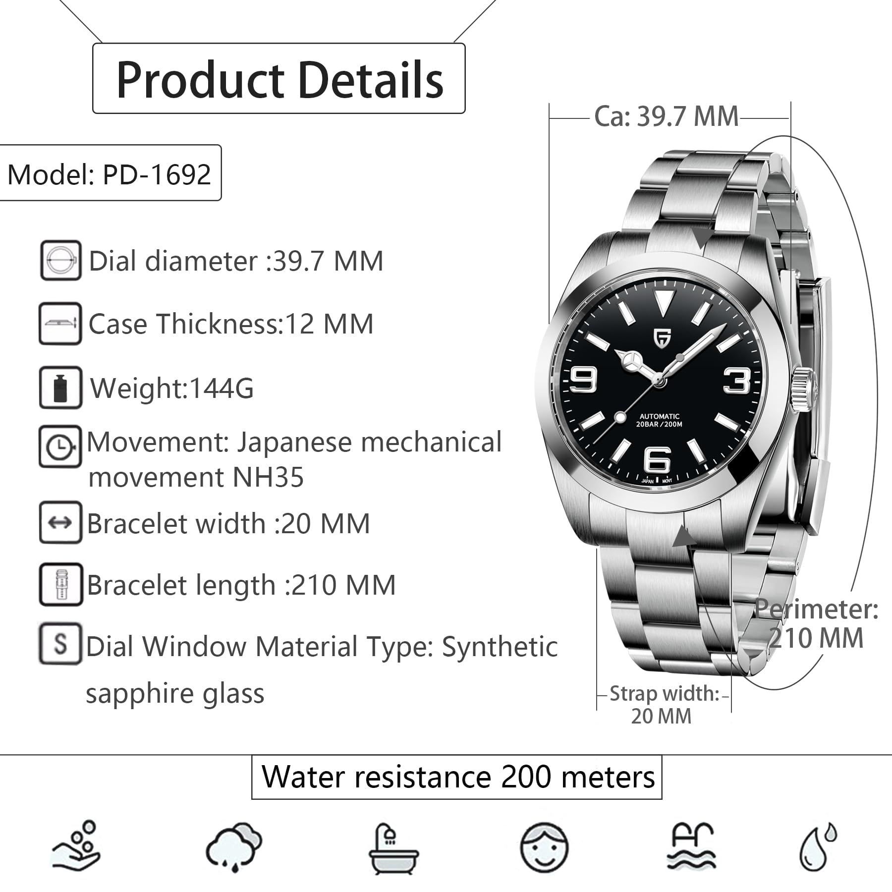 Pagani Design Men's Automatic Diver Watch - 40mm Stainless Steel, Sapphire Crystal, 200M Waterproof - Perfect for Diving, Swimming & Everyday Wear