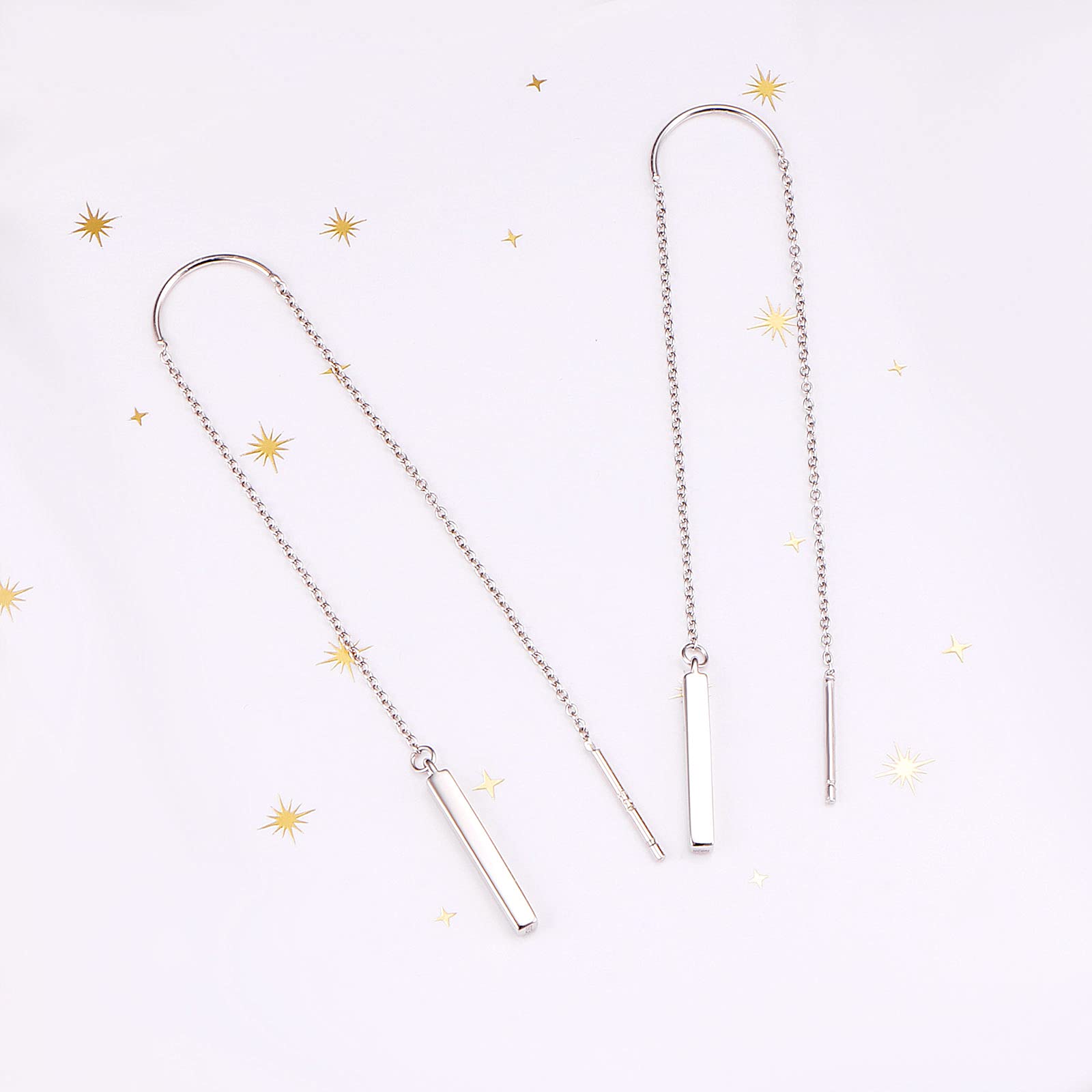 Triangle Threader Earrings for Women - Sterling Silver with Created Opal Dangle Drop Chain | Elegant Long Thread Earrings for Parties, Weddings & Everyday Wear