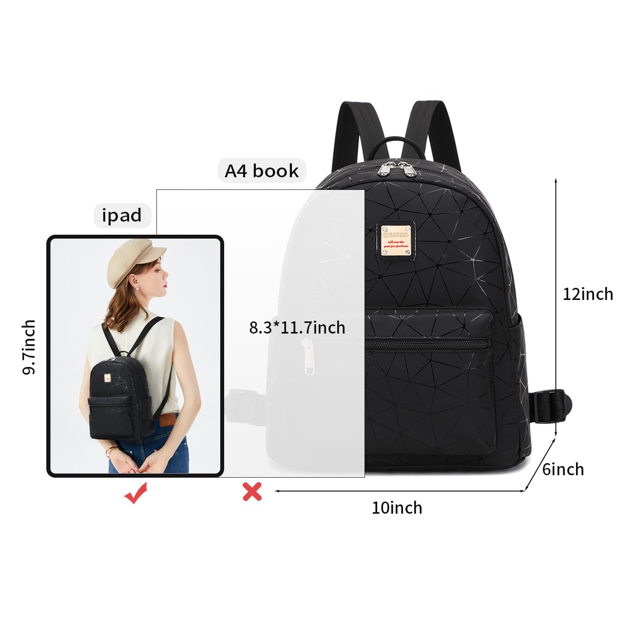 Stylish Black Mini Backpack for Women - 10L Synthetic Leather Small Purse Backpack with Multiple Pockets | Fashion Travel Shoulder Bag for Daily Use, Work, School & Outdoor Activities