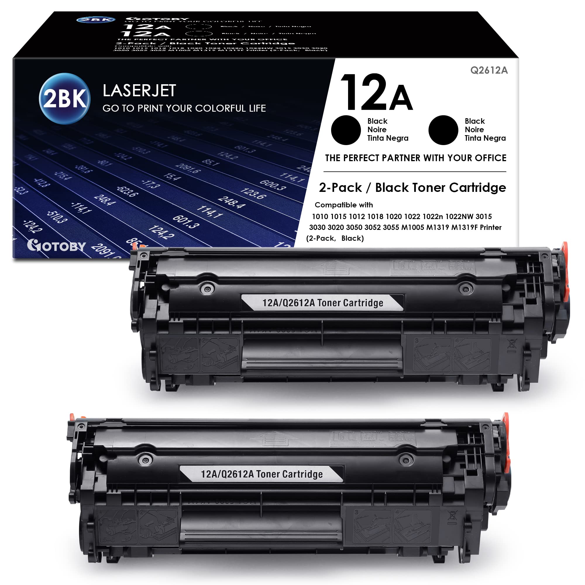 HP 12A Toner Cartridge Replacement (2-Pack, Black) - Compatible with HP LaserJet 1020, 1022, 1012, 1010, 1015, 1018, 1022n, 1022NW, 3015, 3030, 3020, 3050, 3052, 3055, M1005, M1319, M1319F Printers | High-Quality Q2612A Alternative | Perfect for Office & Home Printing Needs