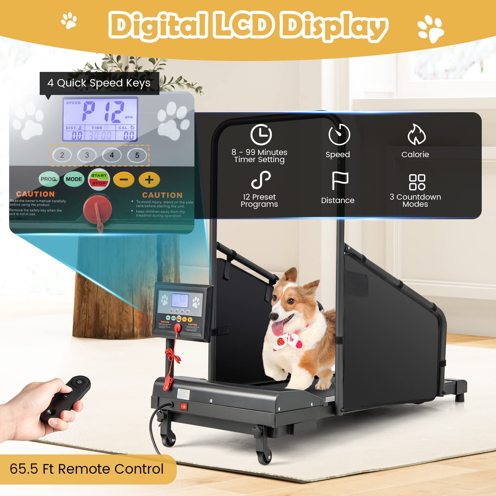 Goplus Dog Treadmill for Small & Medium Dogs - Indoor Pet Exercise Machine with Remote Control & 1.4