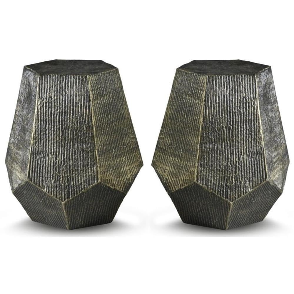 Hexagon Metal End Table Set of 2 - Brass Square Side Table for Living Room, Bedroom & Office - Modern Coffee Table with Sturdy Steel Frame for Home Decor